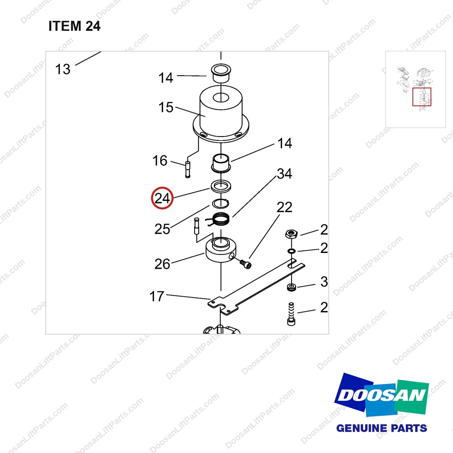 NR14-00471 Electric Steering Device Assembly - parts diagram, item 24 shown - genuine Doosan / Bobcat forklift part