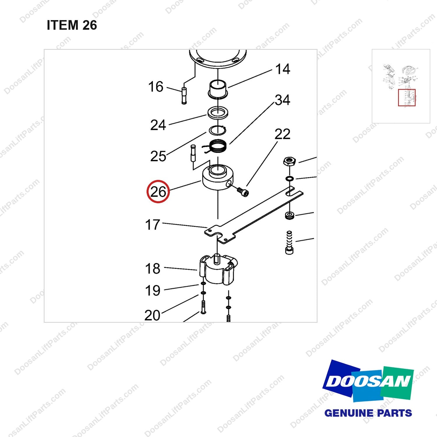 NR14-00472 Electric Steering Device Assembly - parts diagram, item 26 shown - genuine Doosan / Bobcat forklift part
