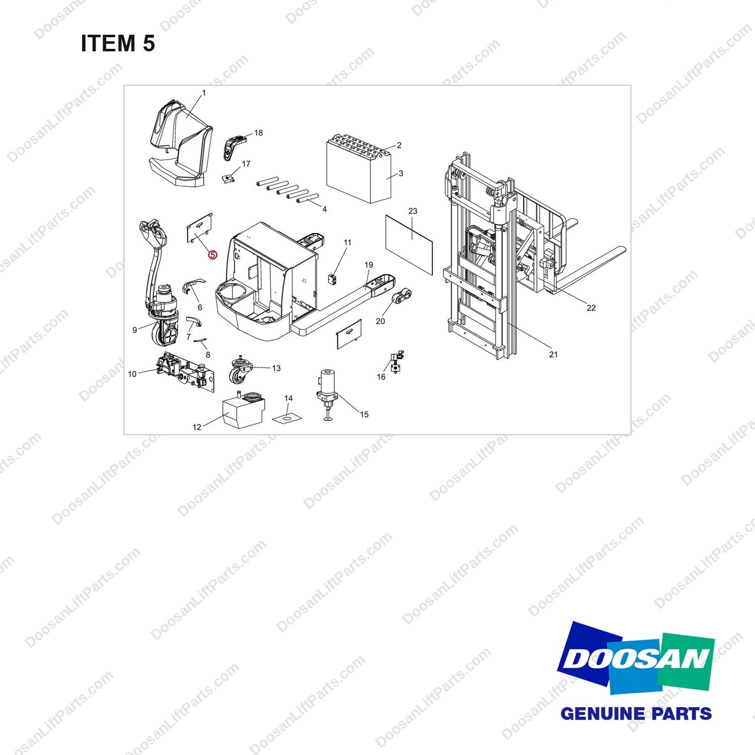 NR14-00483 General Assembly - full parts diagram, item 5 marked - genuine Doosan / Bobcat forklift part