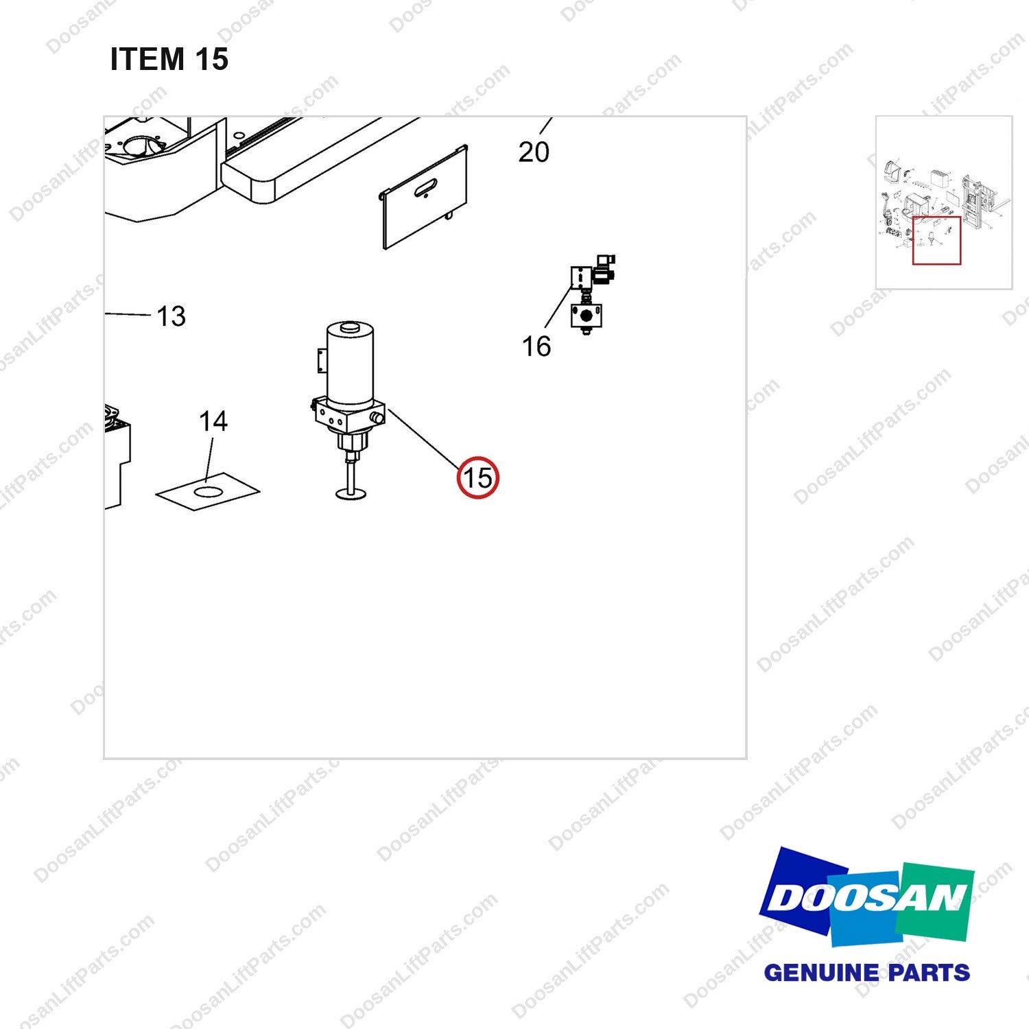 NR14-00486 General Assembly - parts diagram, item 15 shown - genuine Doosan / Bobcat forklift part