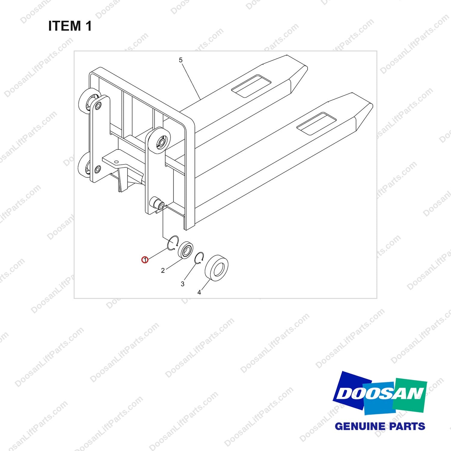 NR14-00506 Fork Frame Assy (STKE100) - Lifting Height 2500mm - full parts diagram, item 1 marked - genuine Doosan / Bobcat forklift part