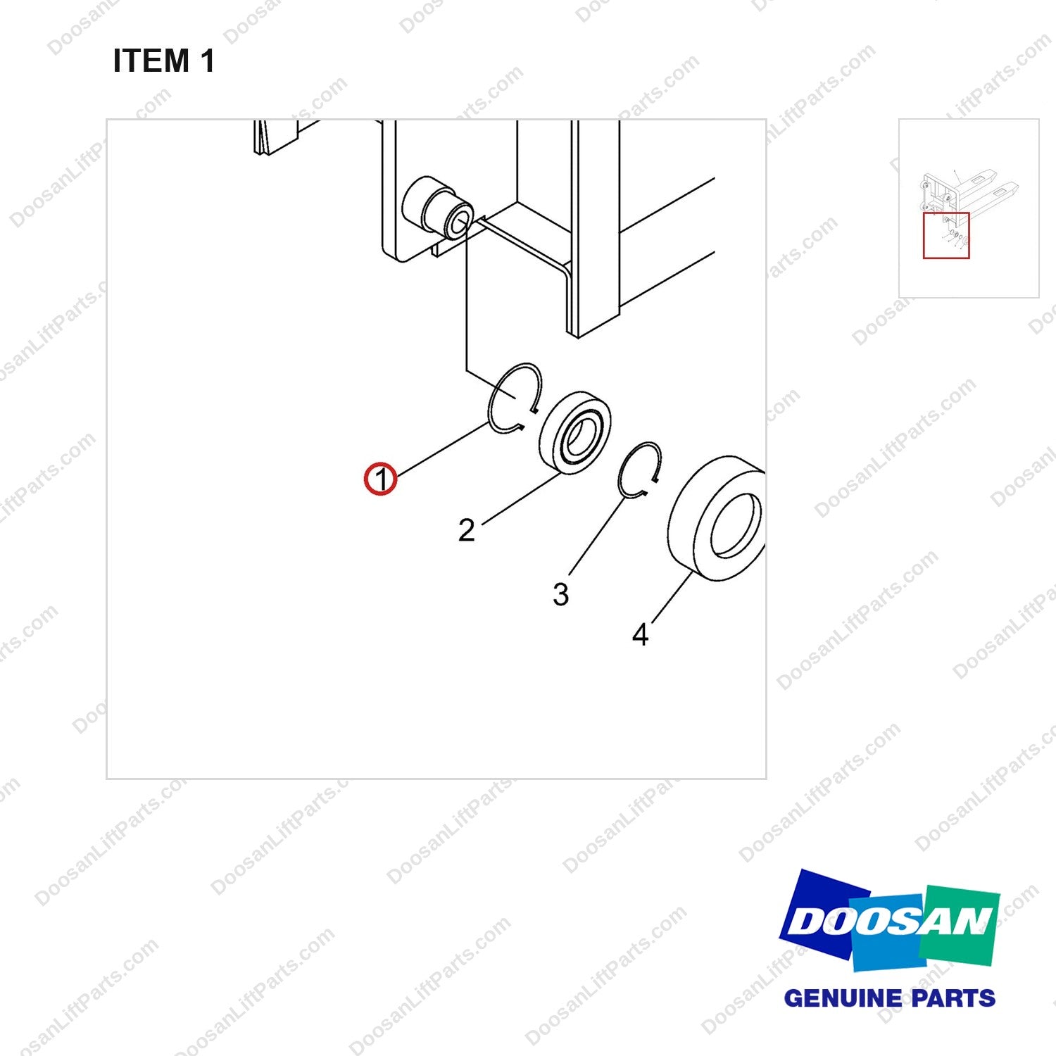 NR14-00506 Fork Frame Assy (STKE100) - Lifting Height 2500mm - parts diagram, item 1 shown - genuine Doosan / Bobcat forklift part