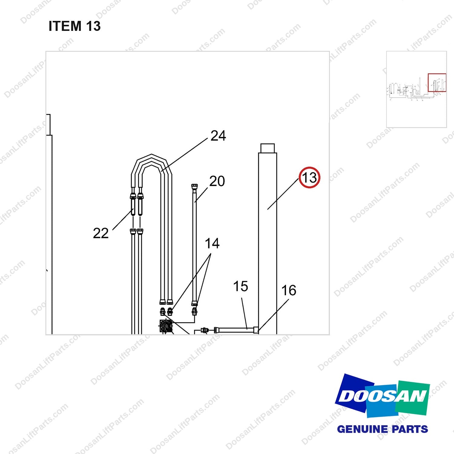 NR14-00510 Hydraulic Line - parts diagram, item 13 shown - genuine Doosan / Bobcat forklift part