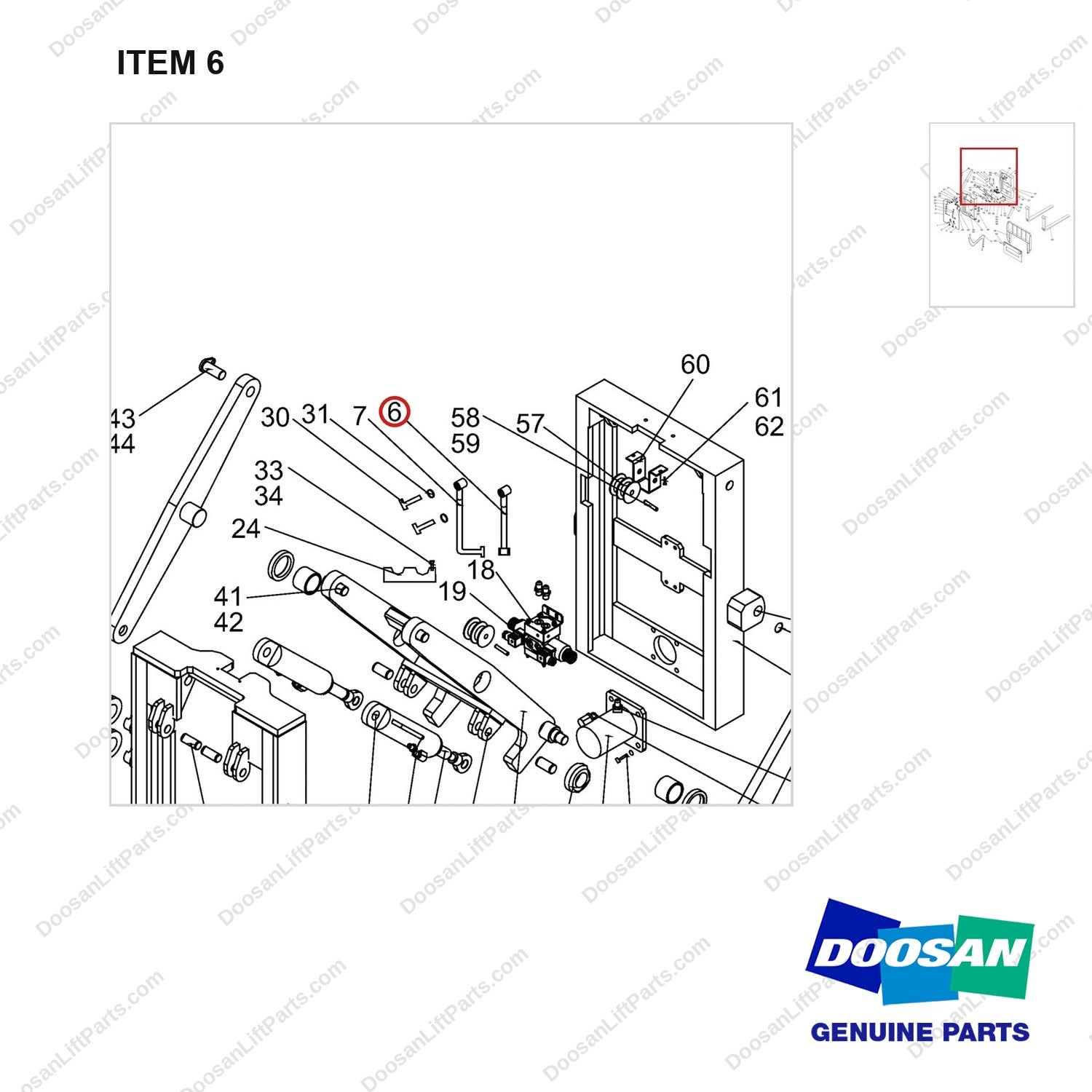 NR14-00520 Scissor forks unit - parts diagram, item 6 shown - genuine Doosan / Bobcat forklift part