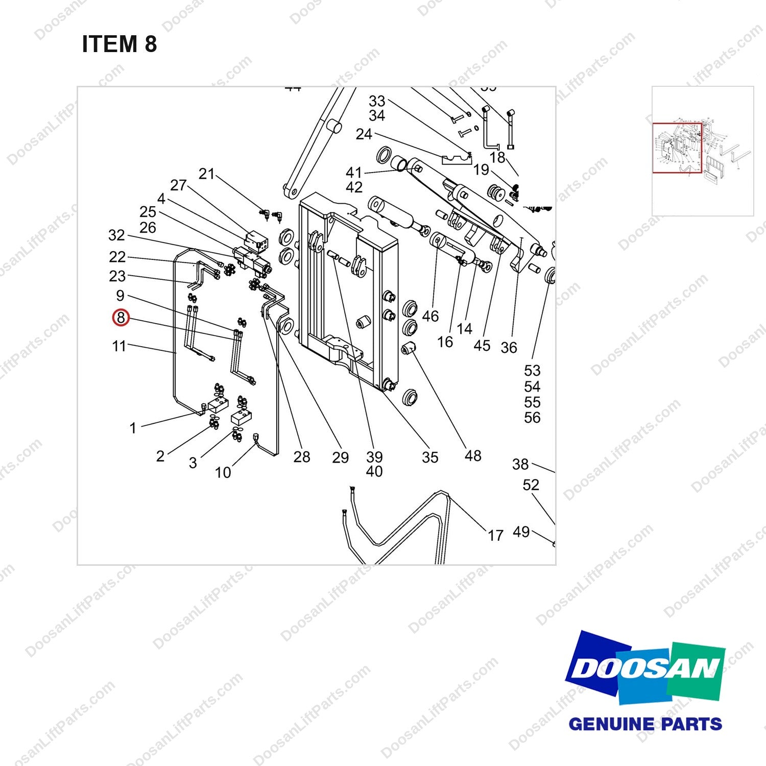 NR14-00522 Scissor forks unit - parts diagram, item 8 shown - genuine Doosan / Bobcat forklift part