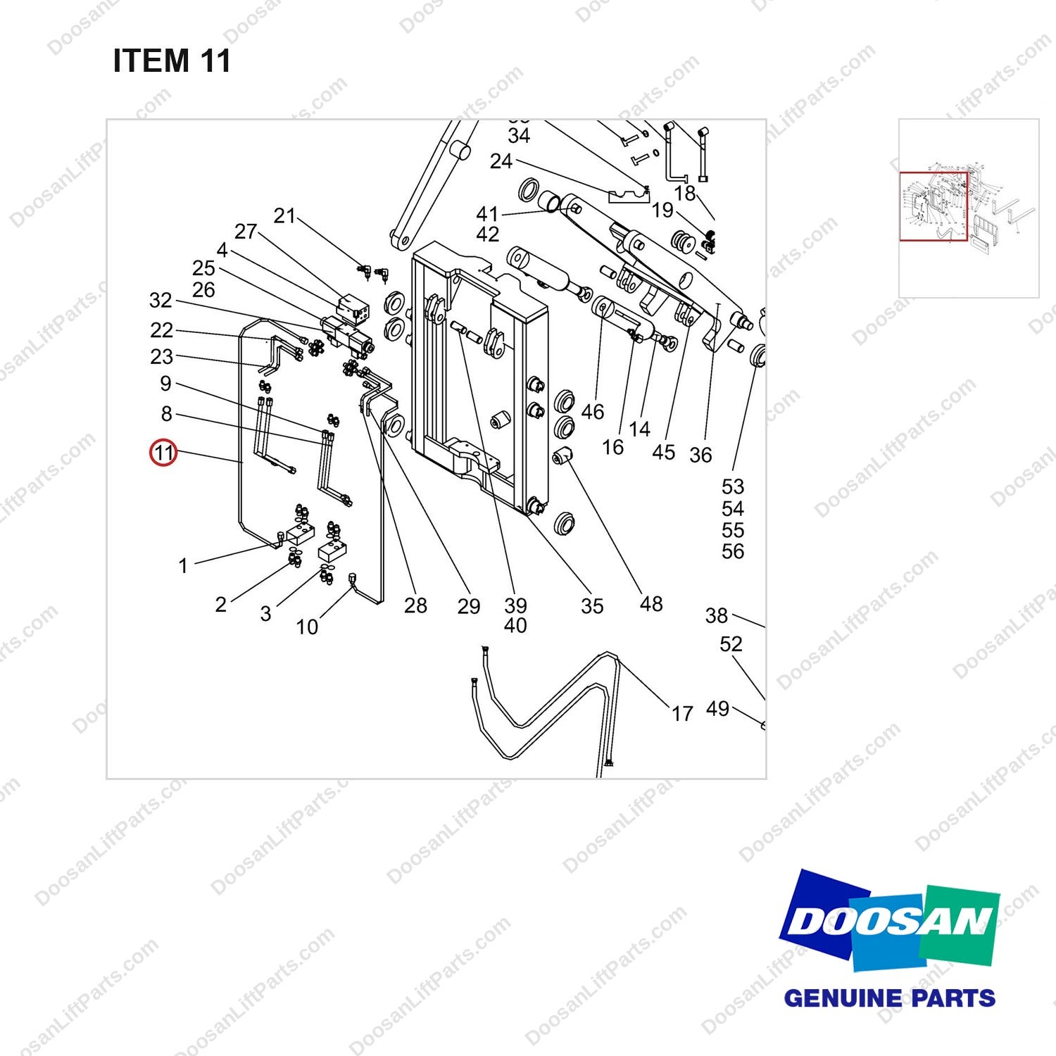 NR14-00525 Scissor forks unit - parts diagram, item 11 shown - genuine Doosan / Bobcat forklift part