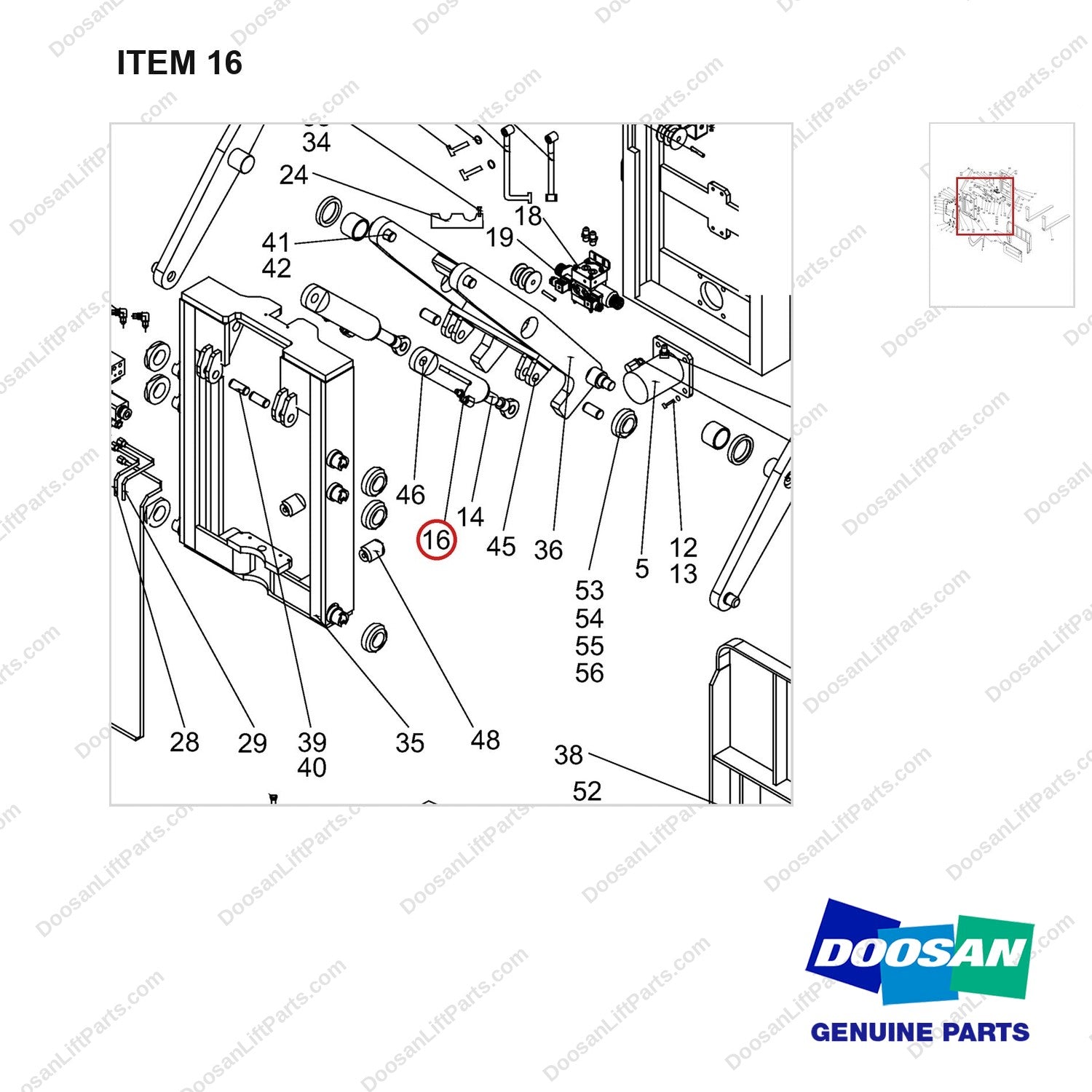 NR14-00529 Scissor forks unit - parts diagram, item 16 shown - genuine Doosan / Bobcat forklift part