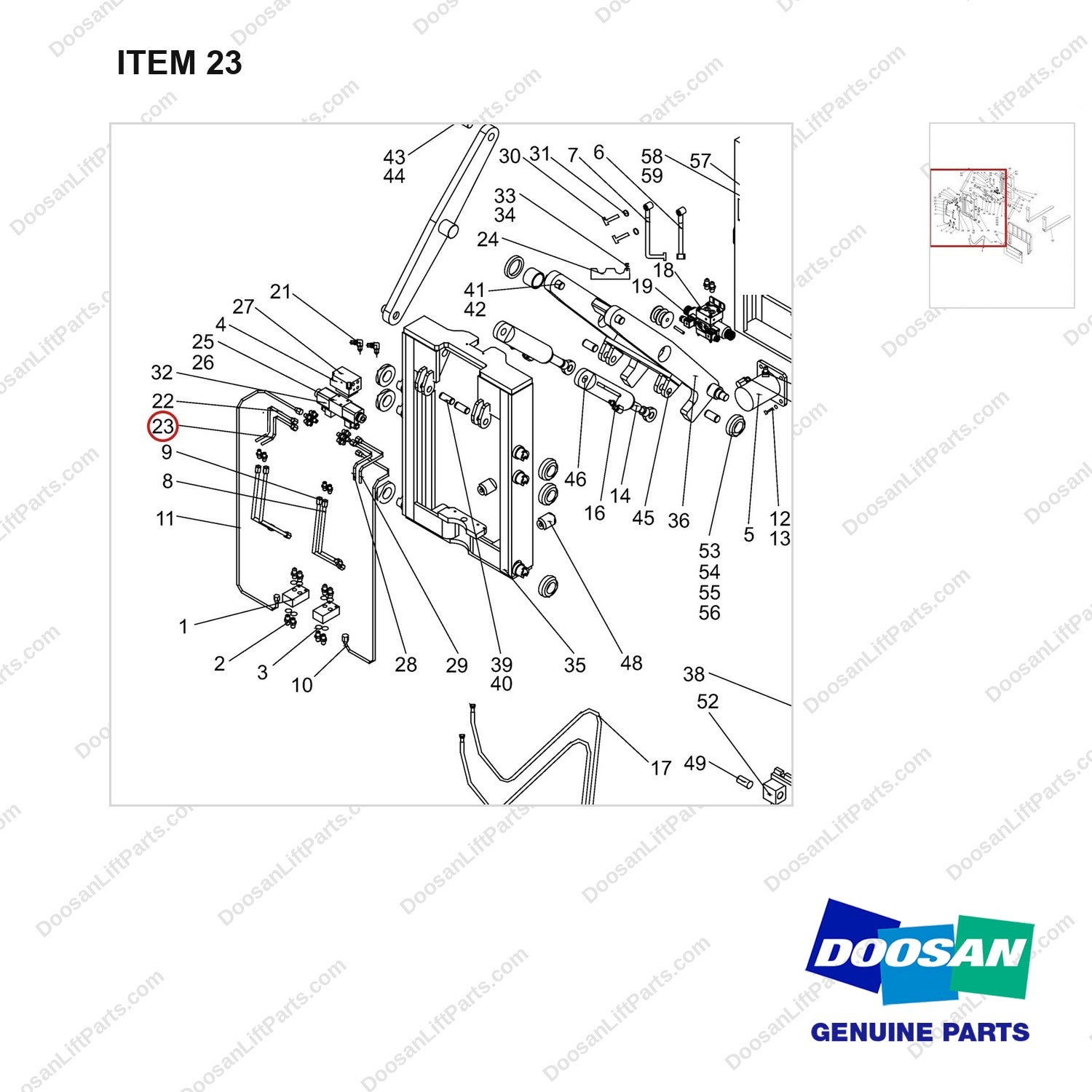 NR14-00535 Scissor forks unit - parts diagram, item 23 shown - genuine Doosan / Bobcat forklift part