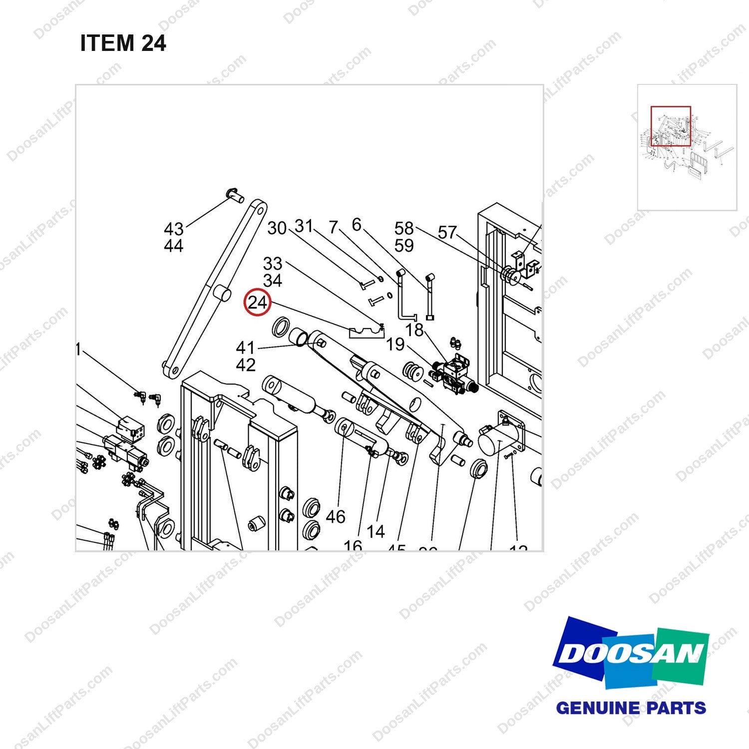 NR14-00536 Scissor forks unit - parts diagram, item 24 shown - genuine Doosan / Bobcat forklift part