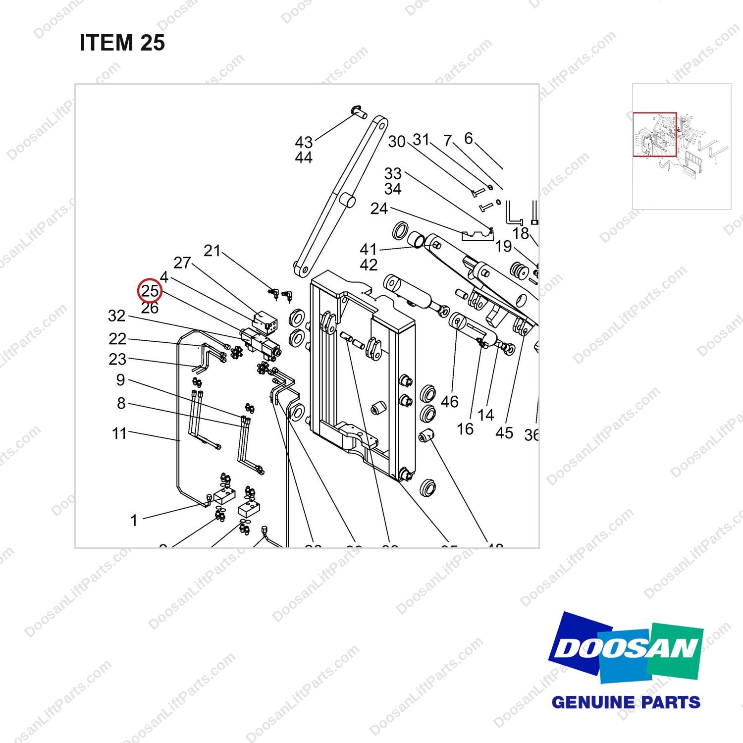NR14-00537 Scissor forks unit - parts diagram, item 25 shown - genuine Doosan / Bobcat forklift part
