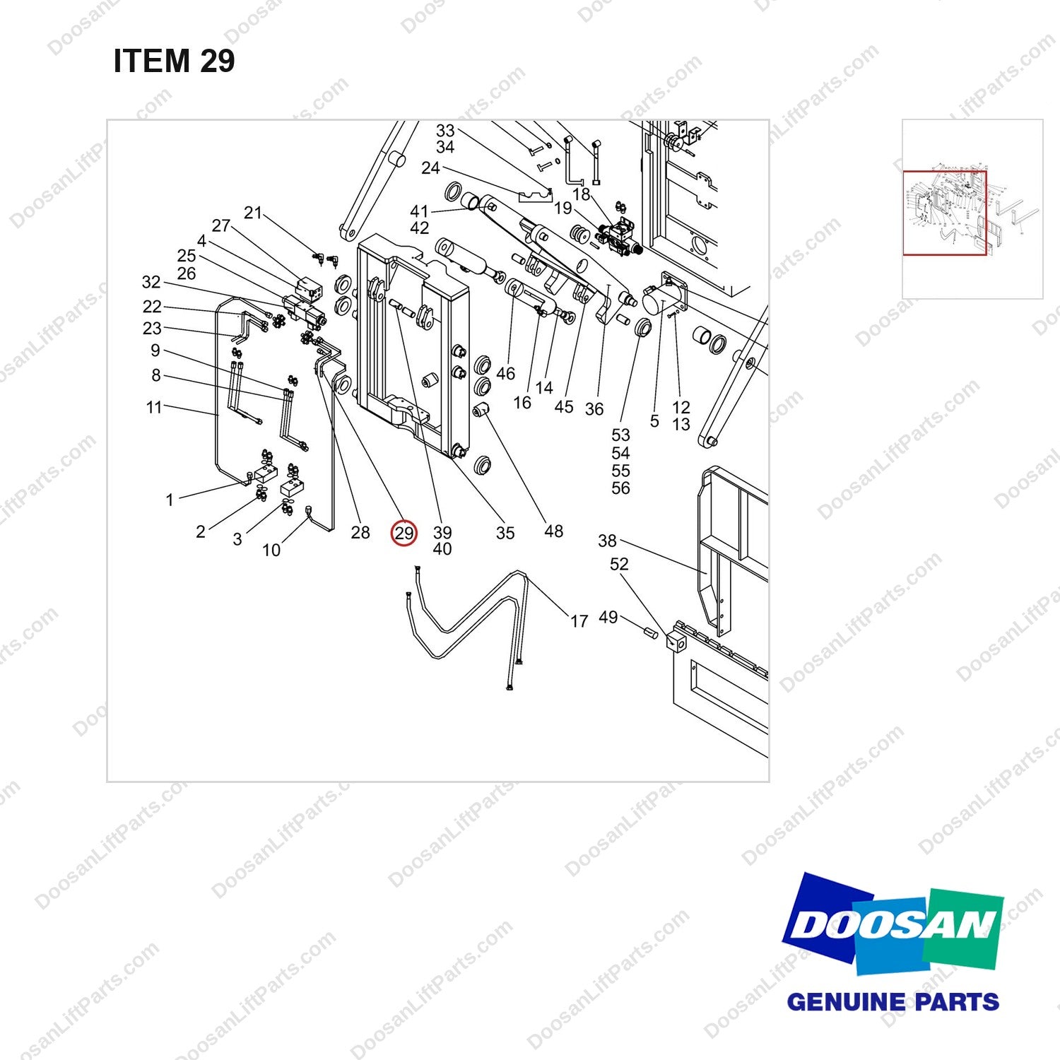 NR14-00540 Scissor forks unit - parts diagram, item 29 shown - genuine Doosan / Bobcat forklift part