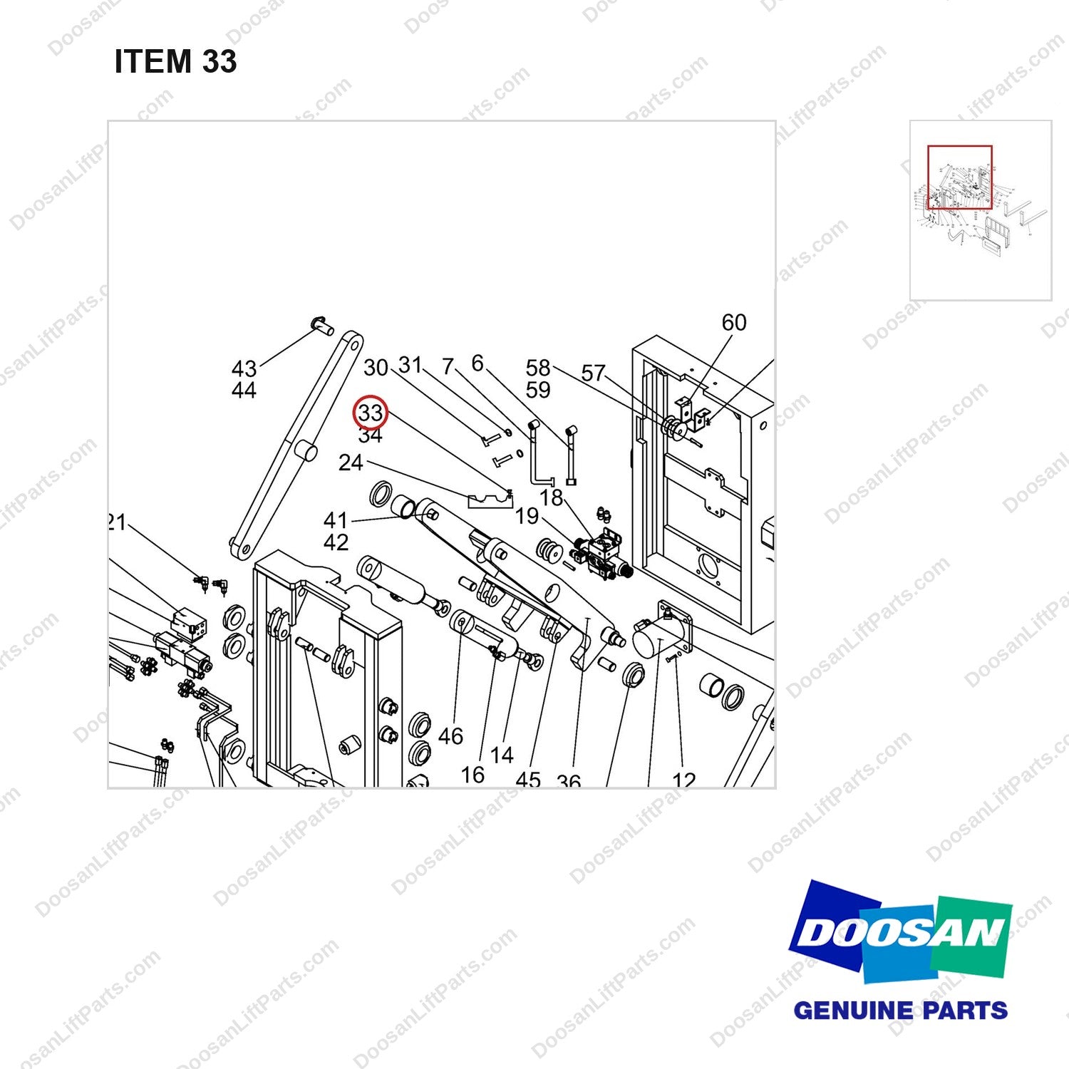 NR14-00543 Scissor forks unit - parts diagram, item 33 shown - genuine Doosan / Bobcat forklift part