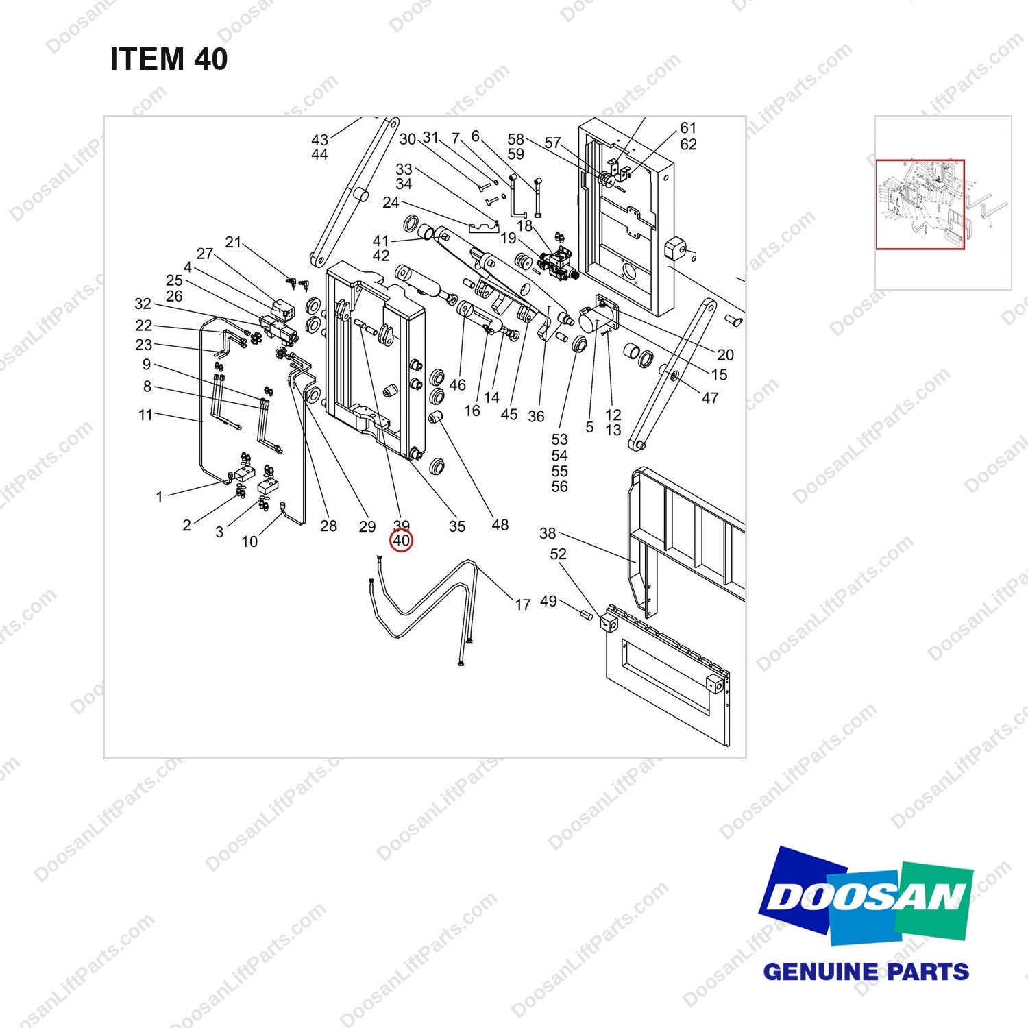 NR14-00549 Scissor forks unit - parts diagram, item 40 shown - genuine Doosan / Bobcat forklift part