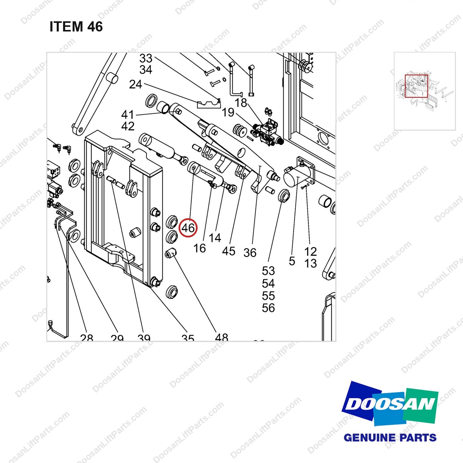 NR14-00553 Scissor forks unit - parts diagram, item 46 shown - genuine Doosan / Bobcat forklift part