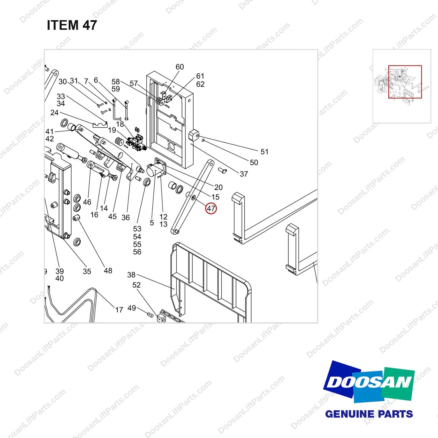NR14-00554 Scissor forks unit - parts diagram, item 47 shown - genuine Doosan / Bobcat forklift part