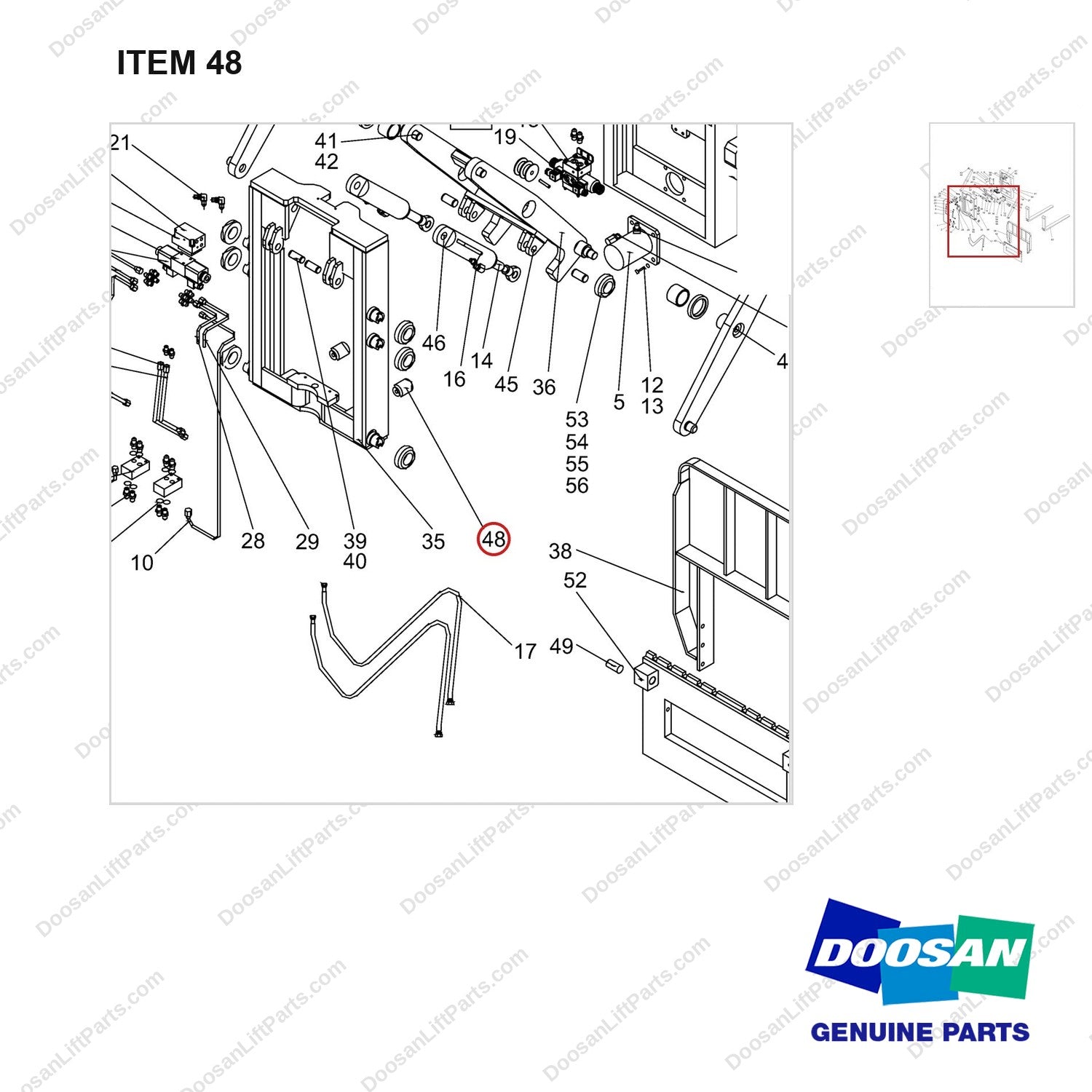 NR14-00555 Scissor forks unit - parts diagram, item 48 shown - genuine Doosan / Bobcat forklift part