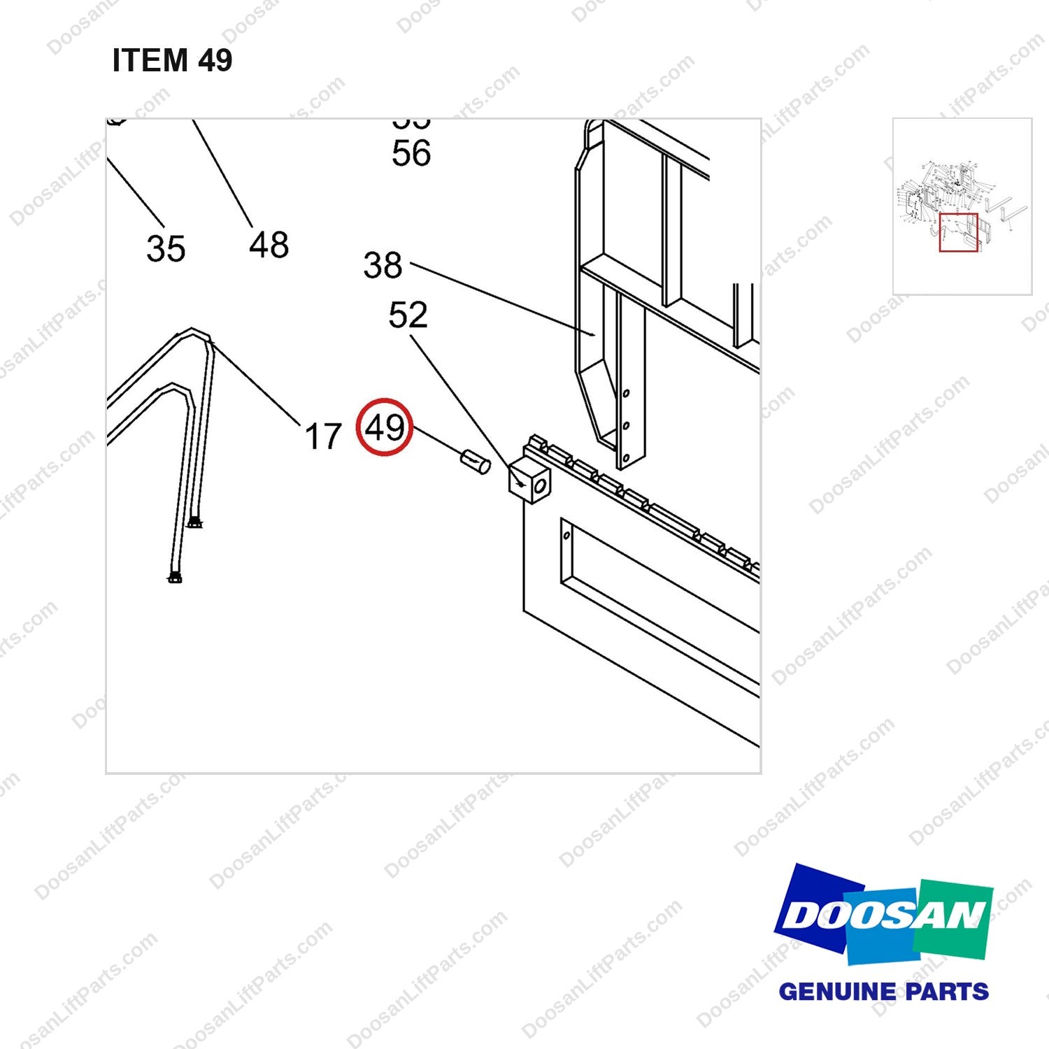 NR14-00556 Scissor forks unit - parts diagram, item 49 shown - genuine Doosan / Bobcat forklift part