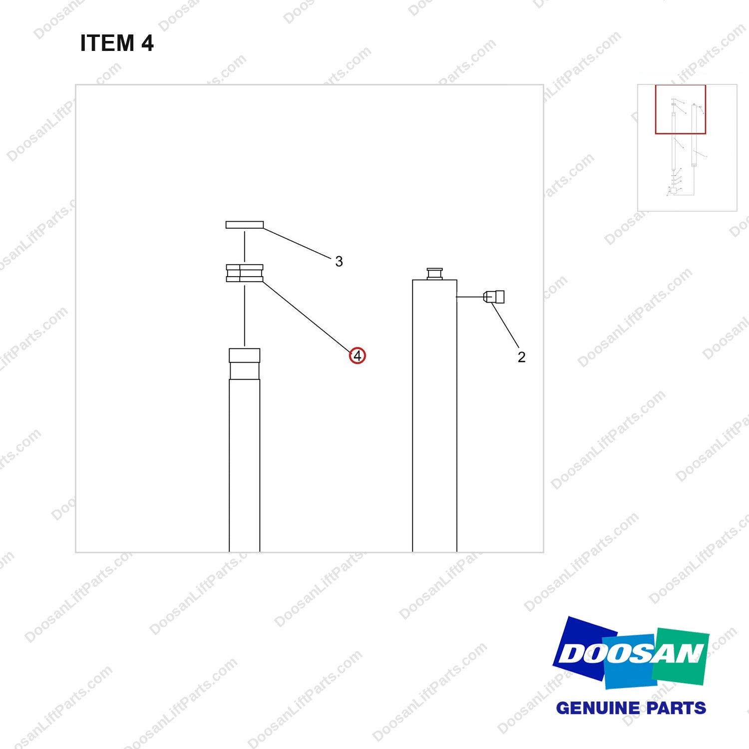 NR14-00590 Oil Cylinder Unit(Triple Mast Side Lifting Oil Cylinder) - parts diagram, item 4 shown - genuine Doosan / Bobcat forklift part