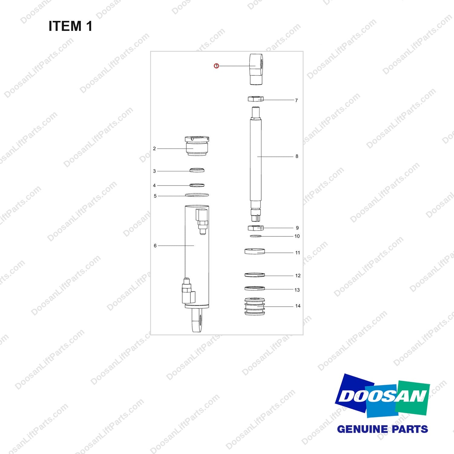 NR14-00606 Oil Cylinder Unit(Forward Oil Cylinder) - full parts diagram, item 1 marked - genuine Doosan / Bobcat forklift part
