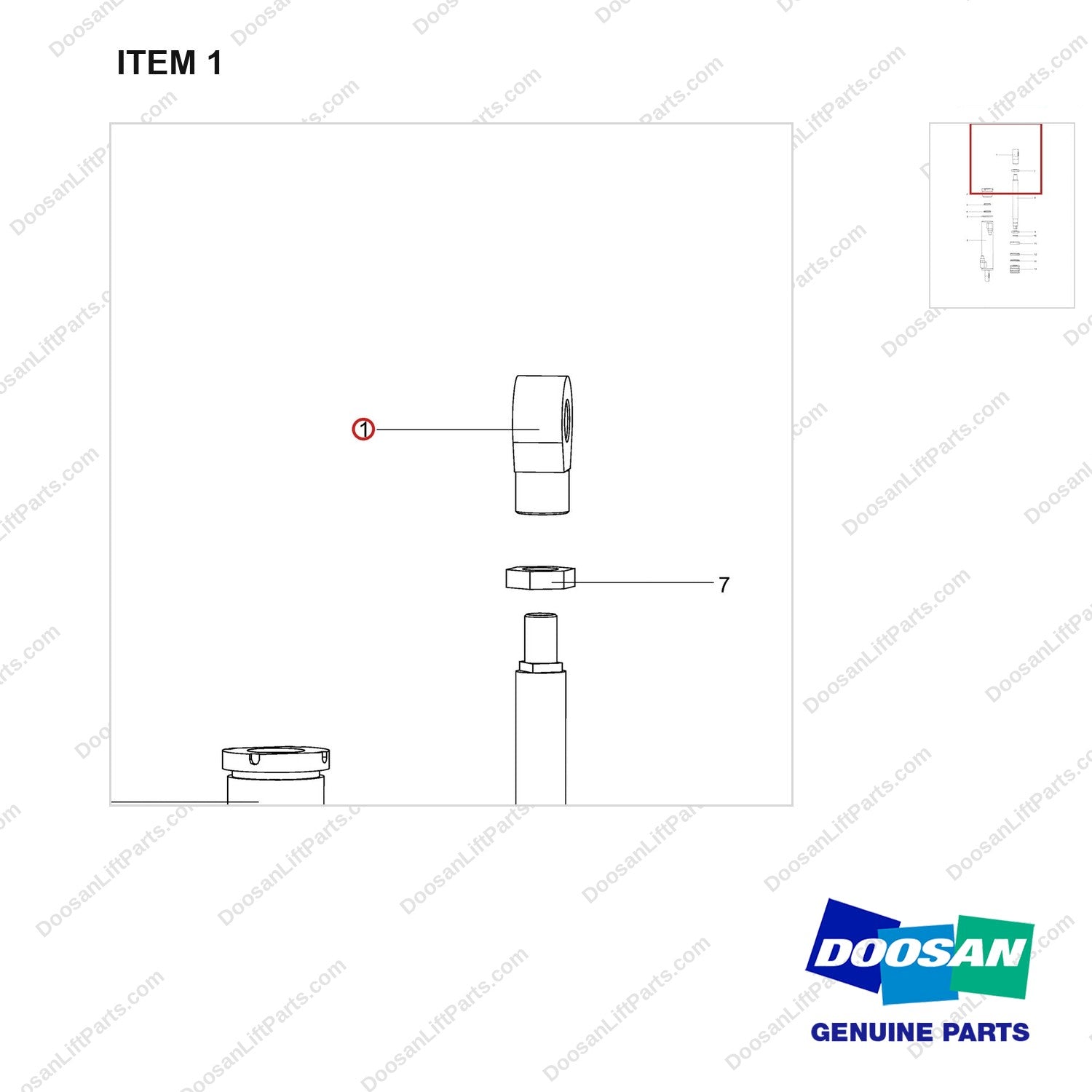 NR14-00606 Oil Cylinder Unit(Forward Oil Cylinder) - parts diagram, item 1 shown - genuine Doosan / Bobcat forklift part