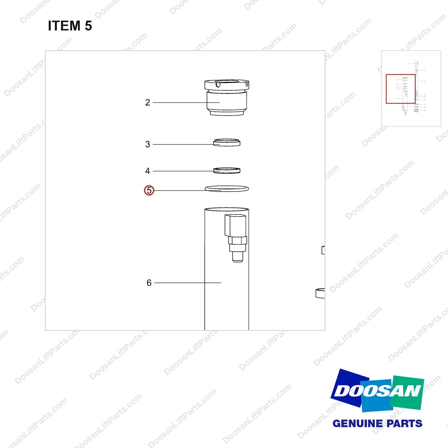 NR14-00610 Oil Cylinder Unit(Forward Oil Cylinder) - parts diagram, item 5 shown - genuine Doosan / Bobcat forklift part