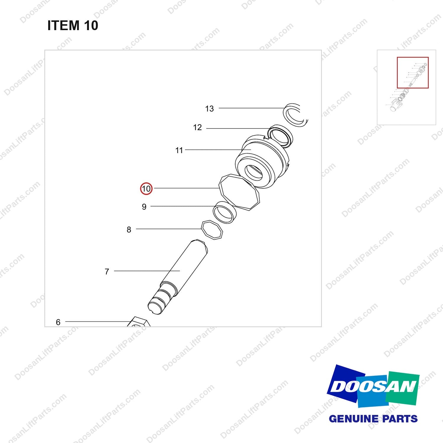 NR14-00623 Oil Cylinder Unit(Dump Ram Oil Cylinder) -1~1.25 ton - parts diagram, item 10 shown - genuine Doosan / Bobcat forklift part