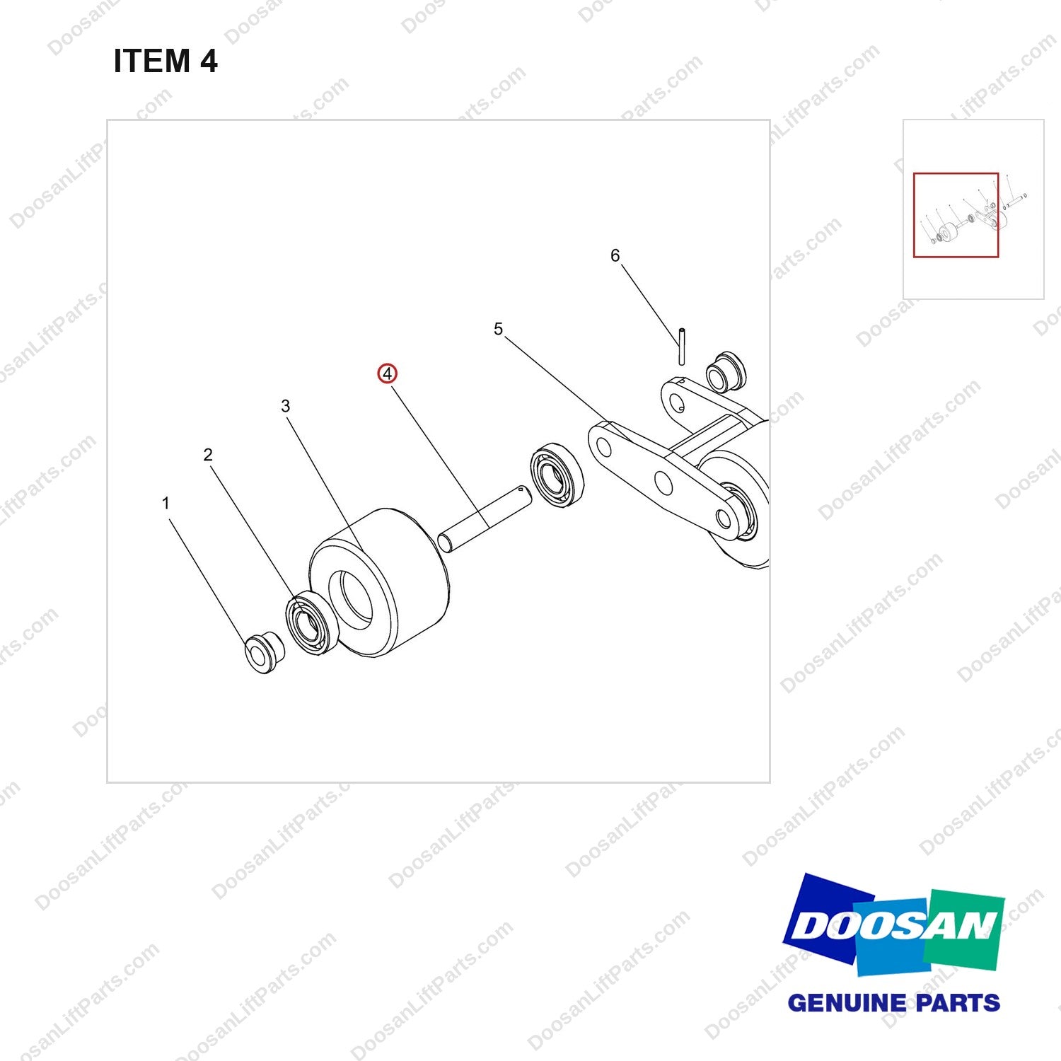 NR14-00632 Front Wheel Assembly - parts diagram, item 4 shown - genuine Doosan / Bobcat forklift part