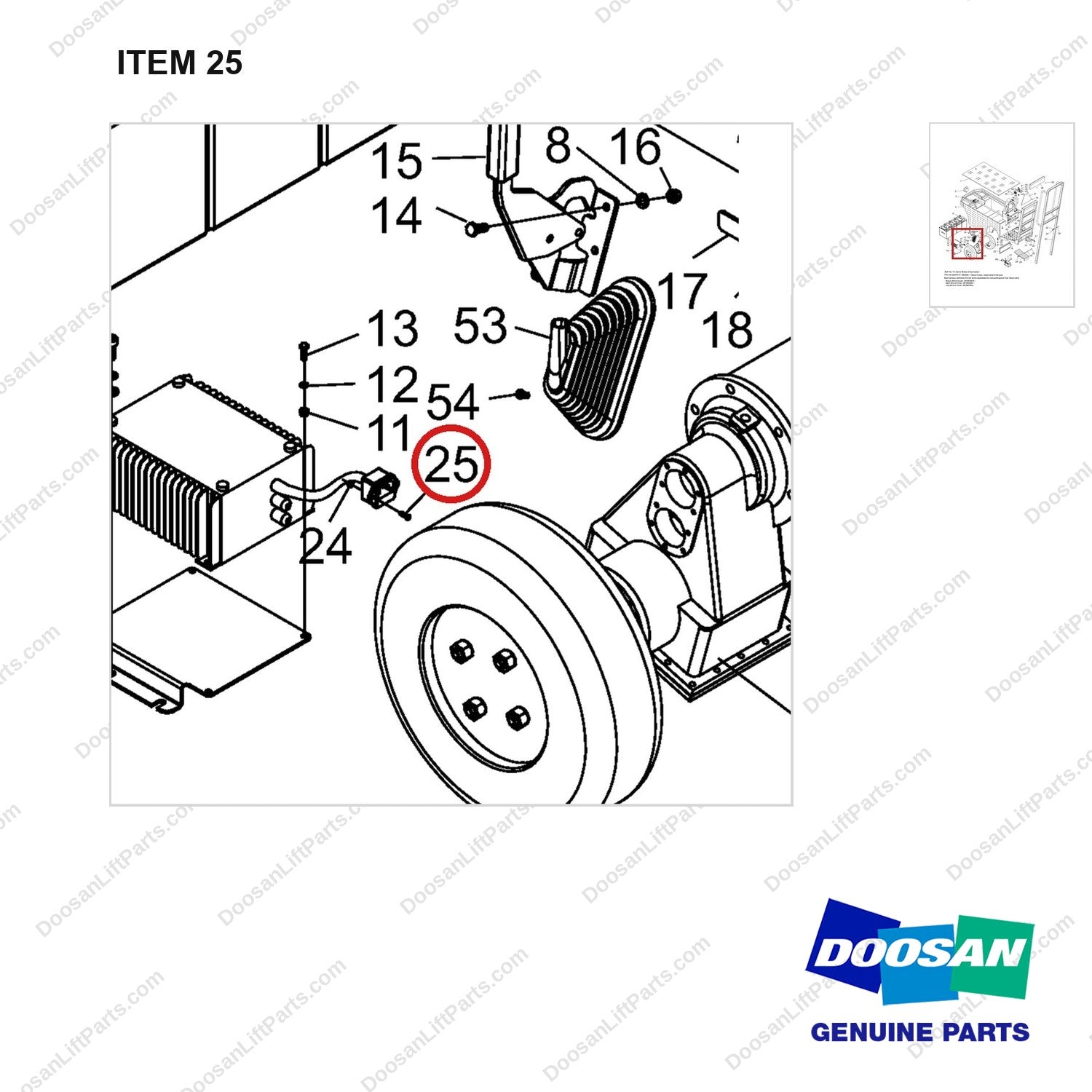 NR14-00657 General Assembly - parts diagram, item 25 shown - genuine Doosan / Bobcat forklift part