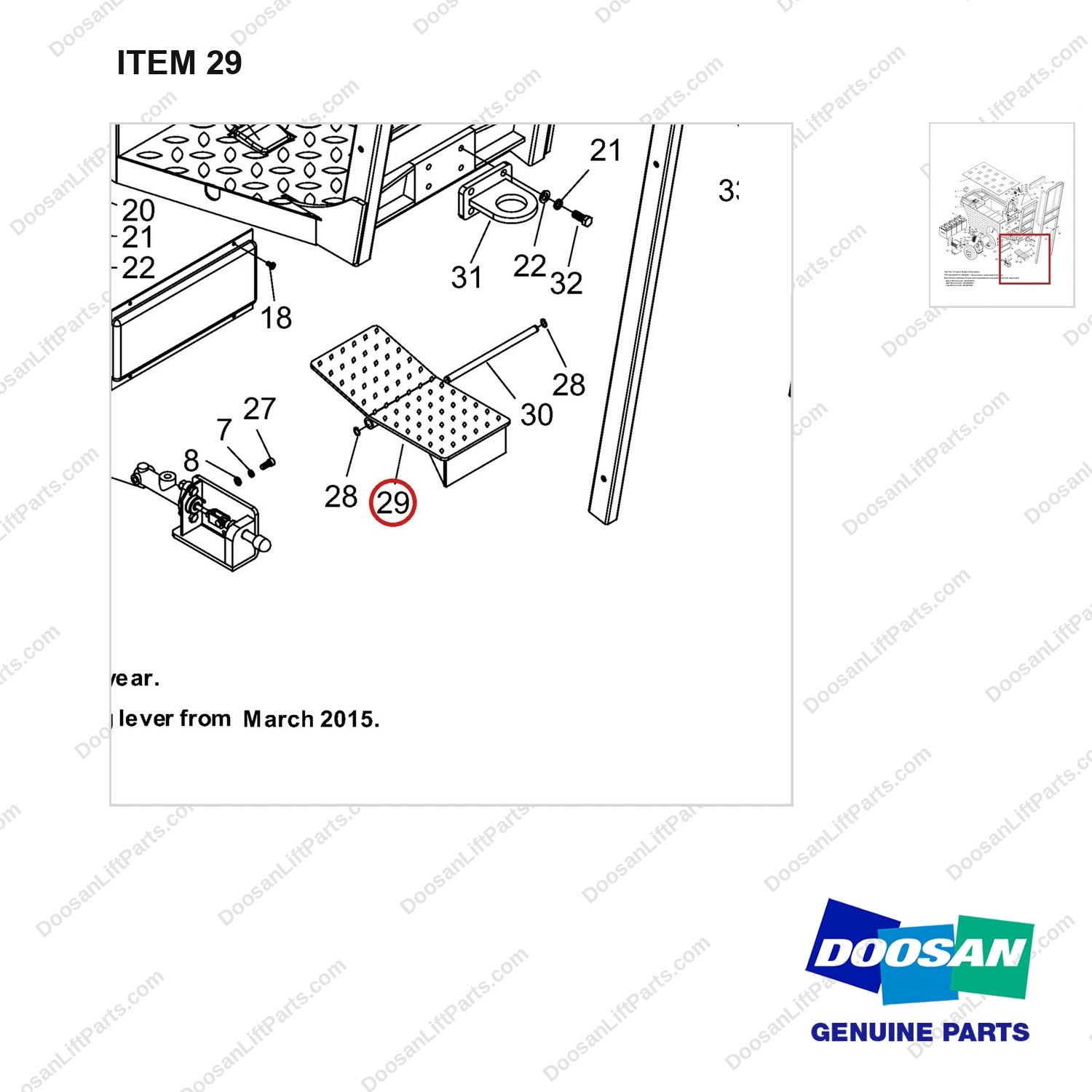 NR14-00659 General Assembly - parts diagram, item 29 shown - genuine Doosan / Bobcat forklift part