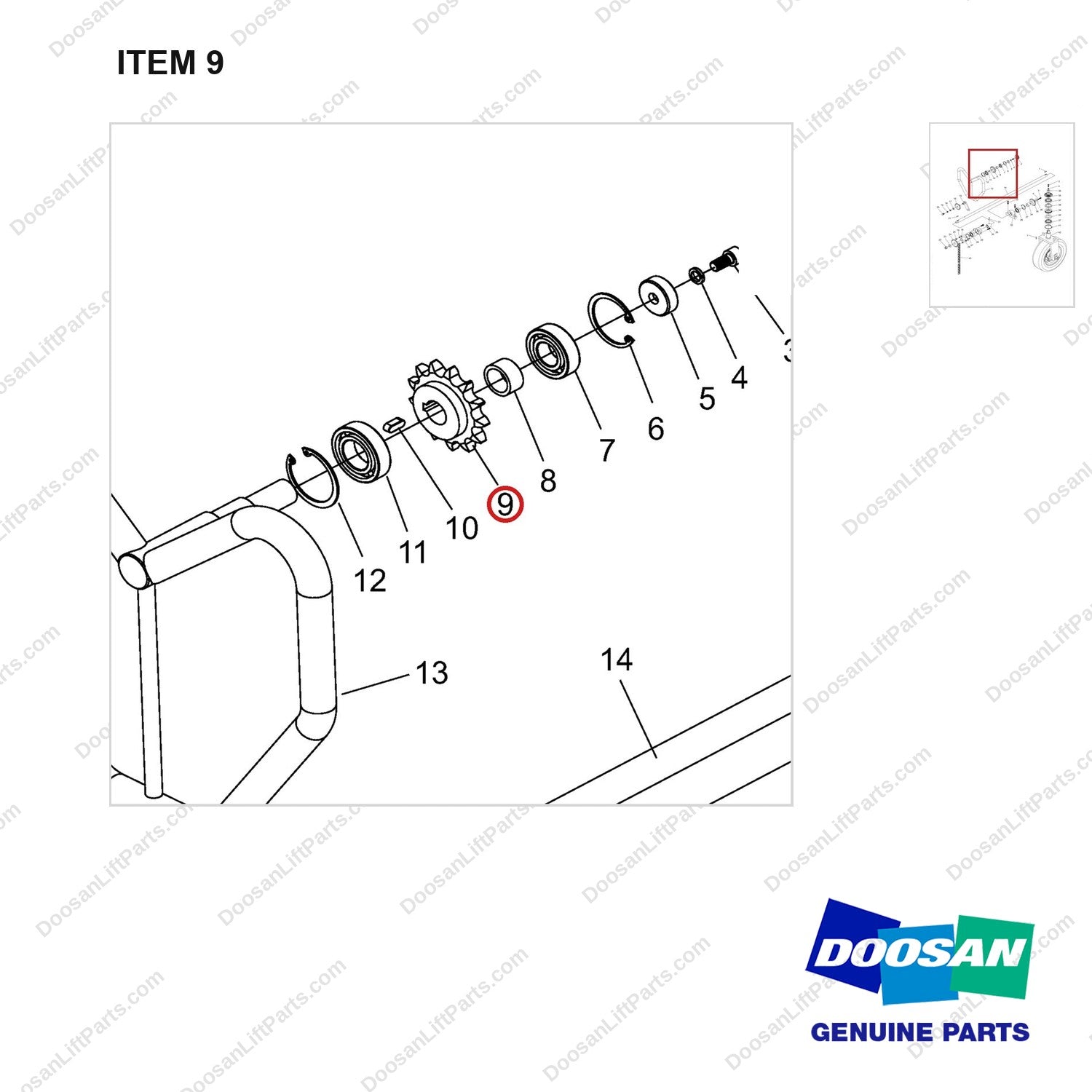 NR14-00674 Pump - parts diagram, item 9 shown - genuine Doosan / Bobcat forklift part
