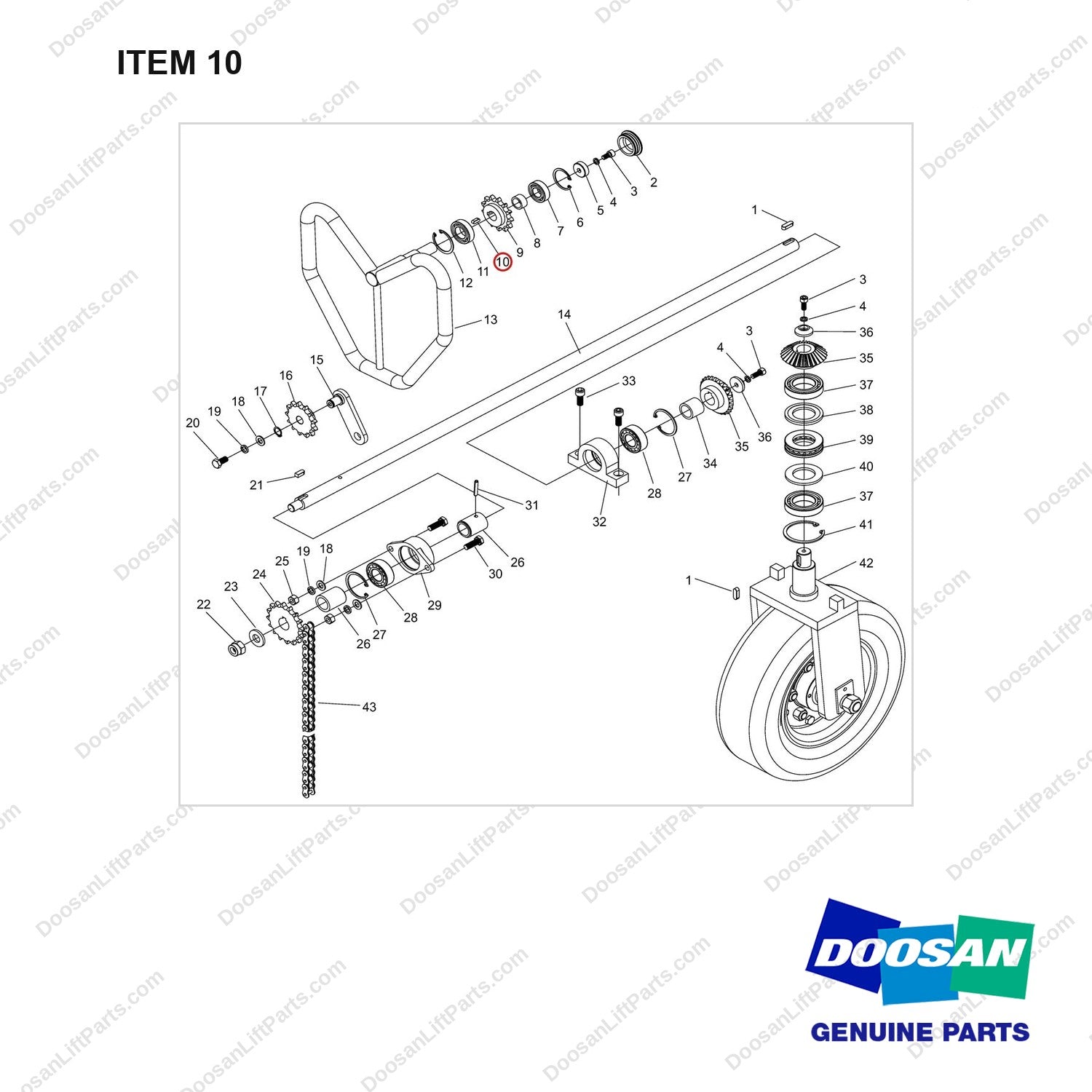 NR14-00675 Pump - full parts diagram, item 10 marked - genuine Doosan / Bobcat forklift part
