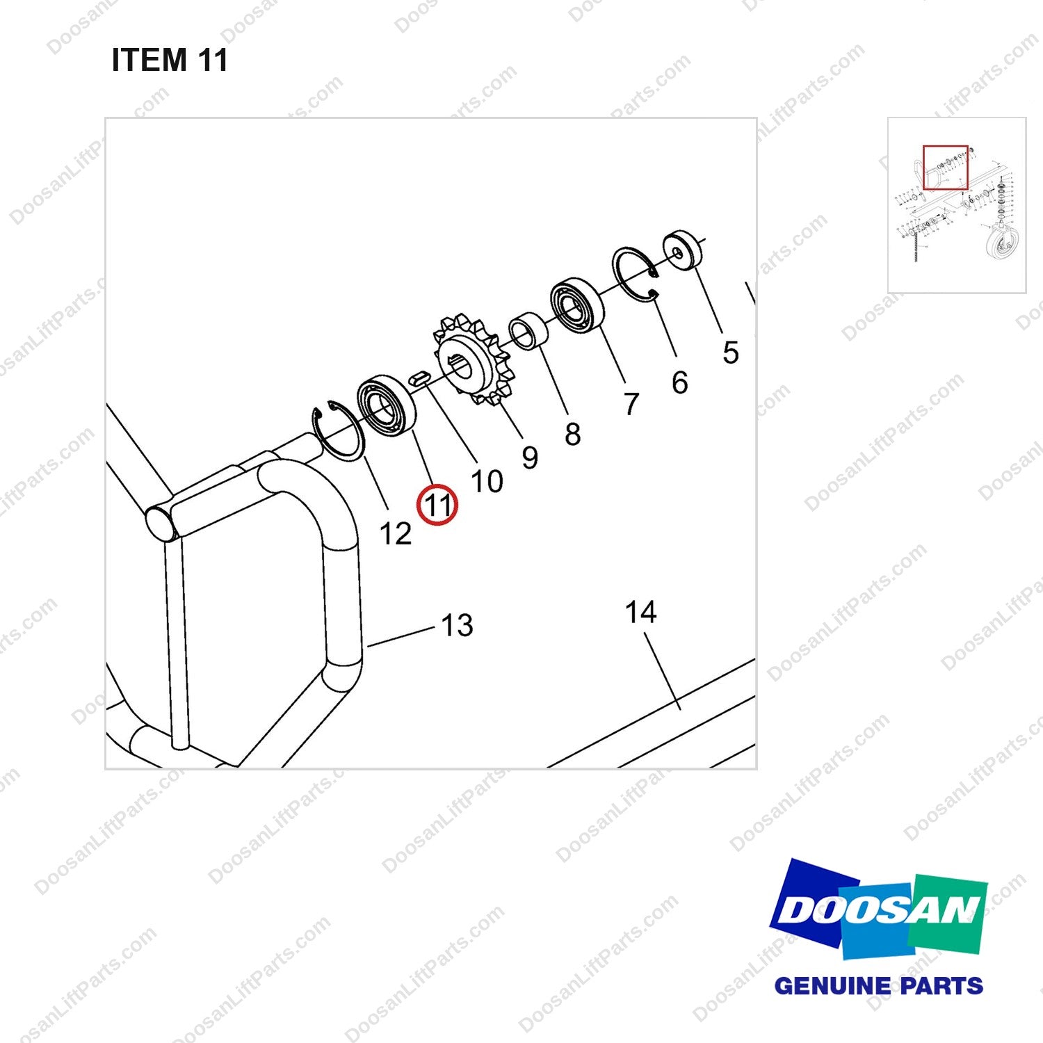 NR14-00676 Pump - parts diagram, item 11 shown - genuine Doosan / Bobcat forklift part