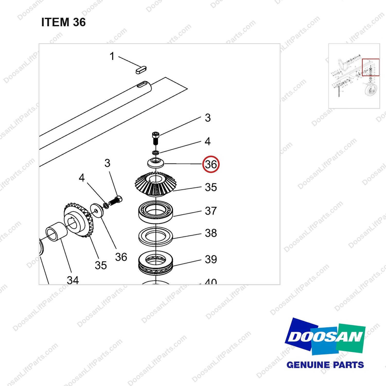 NR14-00691 Pump - parts diagram, item 36 shown - genuine Doosan / Bobcat forklift part