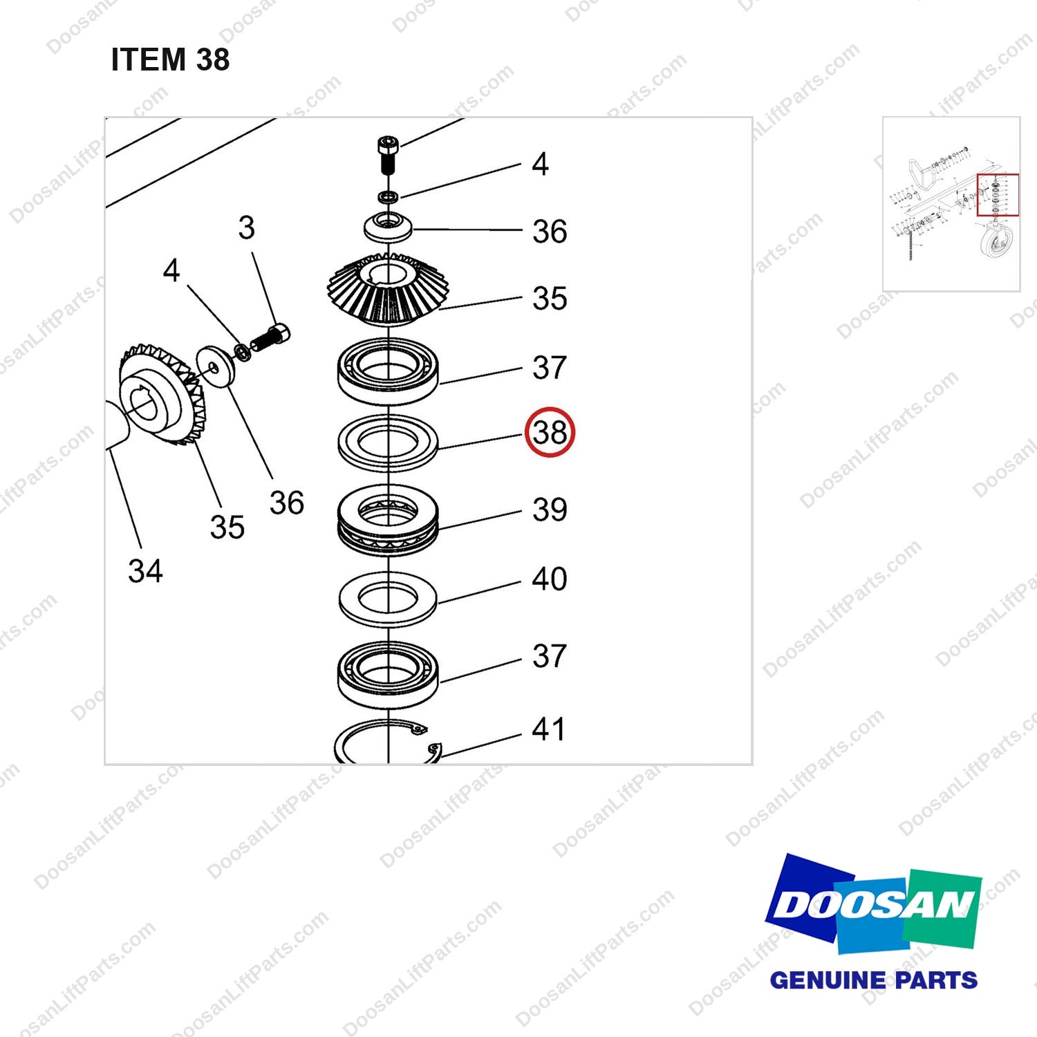 NR14-00692 Pump - parts diagram, item 38 shown - genuine Doosan / Bobcat forklift part