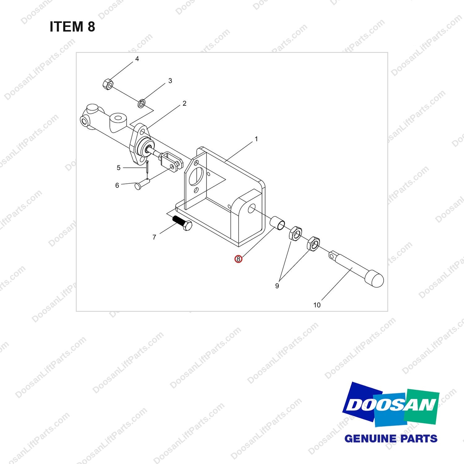 NR14-00701 Pedal Brake Assembly - full parts diagram, item 8 marked - genuine Doosan / Bobcat forklift part