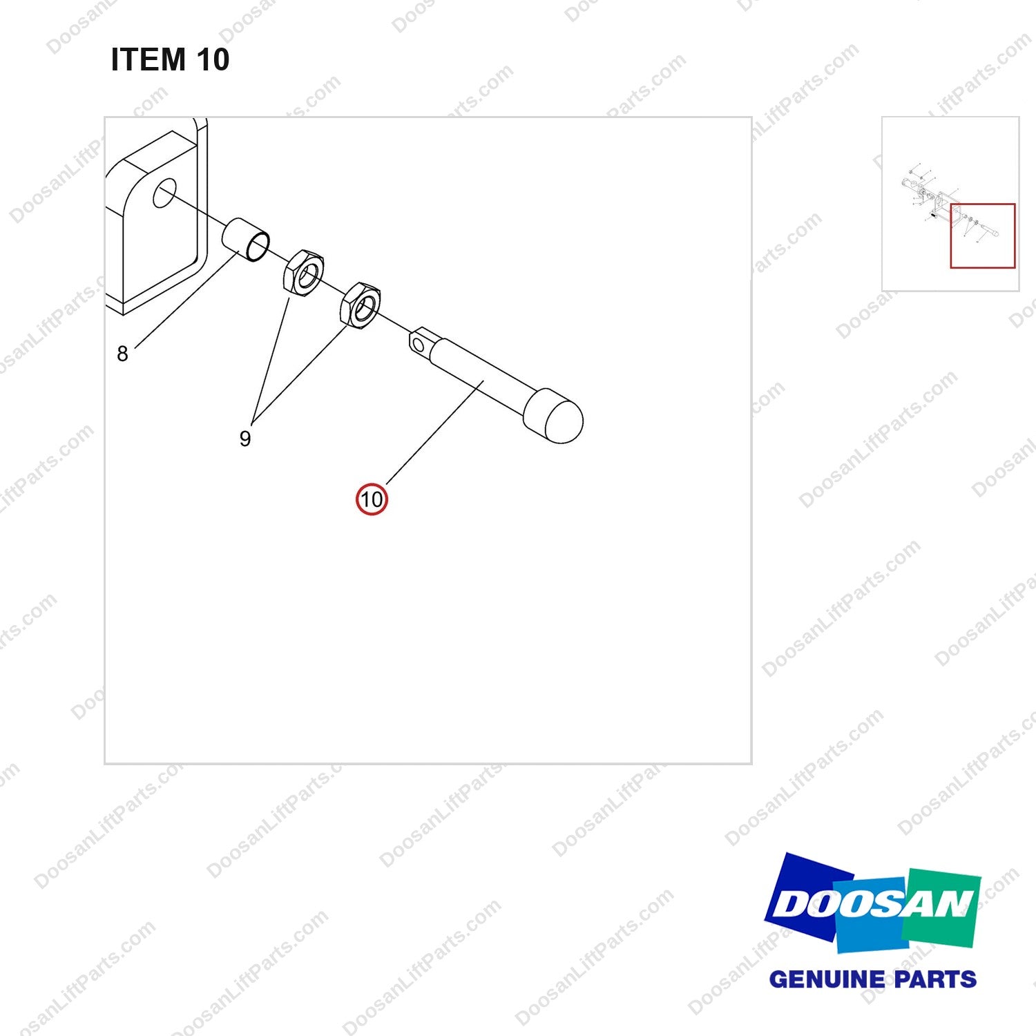 NR14-00703 Pedal Brake Assembly - parts diagram, item 10 shown - genuine Doosan / Bobcat forklift part