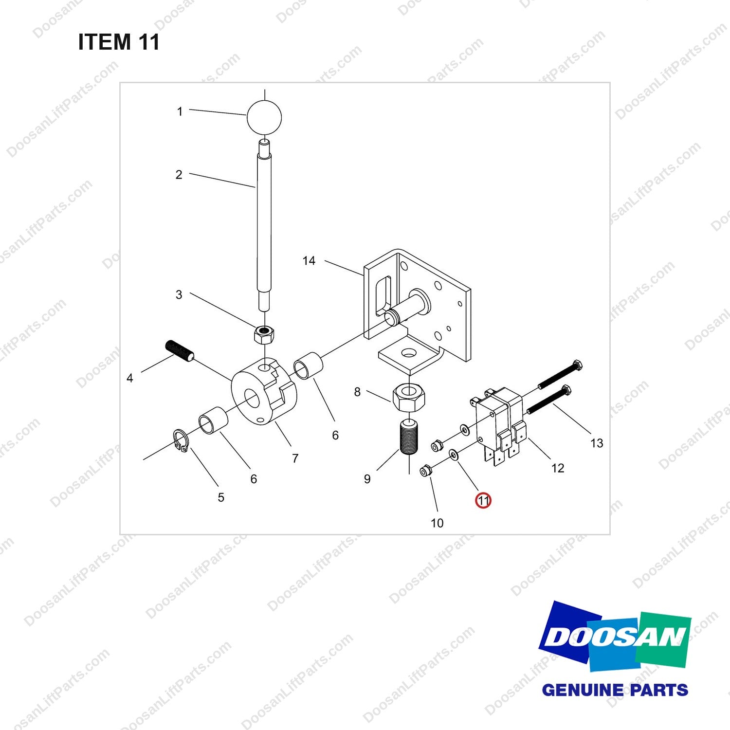NR14-00709 Direction Switch Unit - full parts diagram, item 11 marked - genuine Doosan / Bobcat forklift part