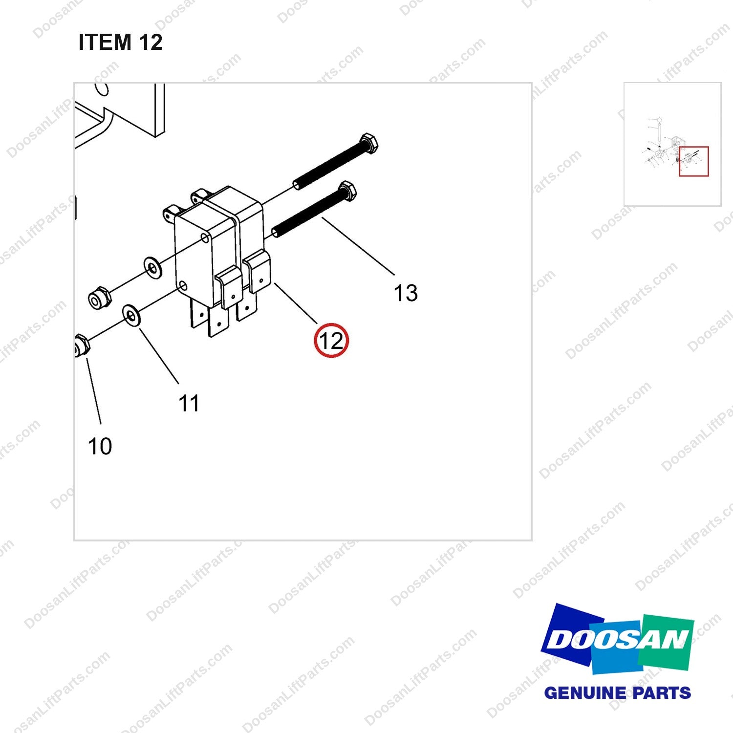 NR14-00710 Direction Switch Unit - parts diagram, item 12 shown - genuine Doosan / Bobcat forklift part
