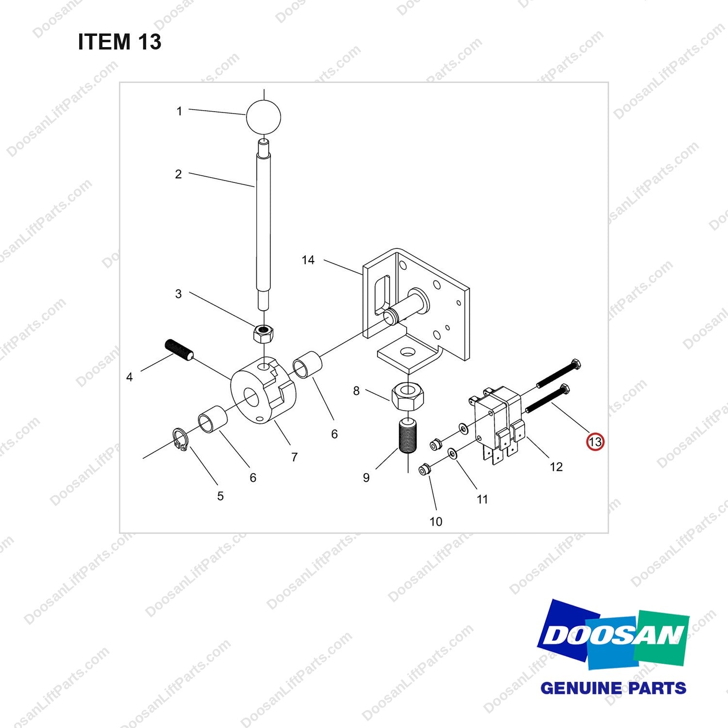 NR14-00711 Direction Switch Unit - full parts diagram, item 13 marked - genuine Doosan / Bobcat forklift part