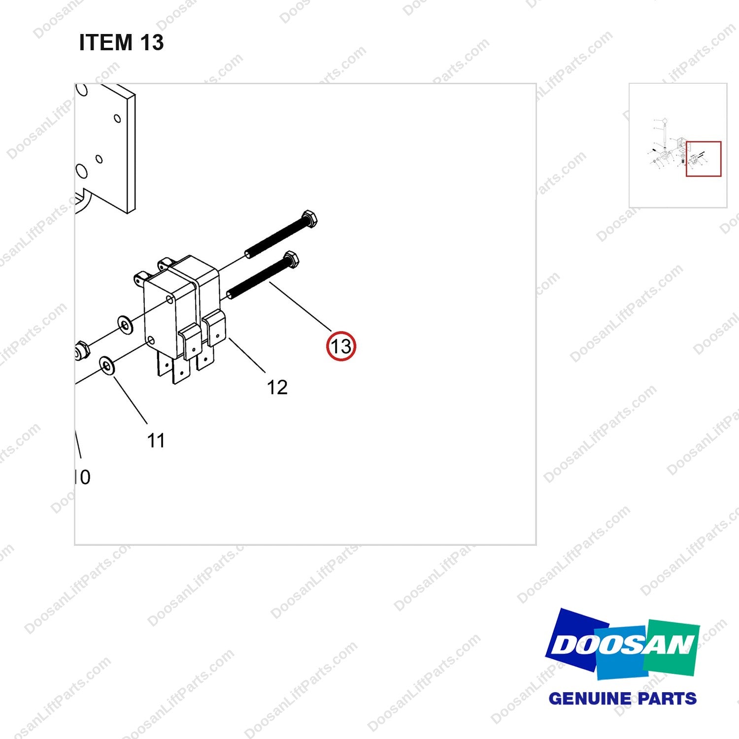 NR14-00711 Direction Switch Unit - parts diagram, item 13 shown - genuine Doosan / Bobcat forklift part