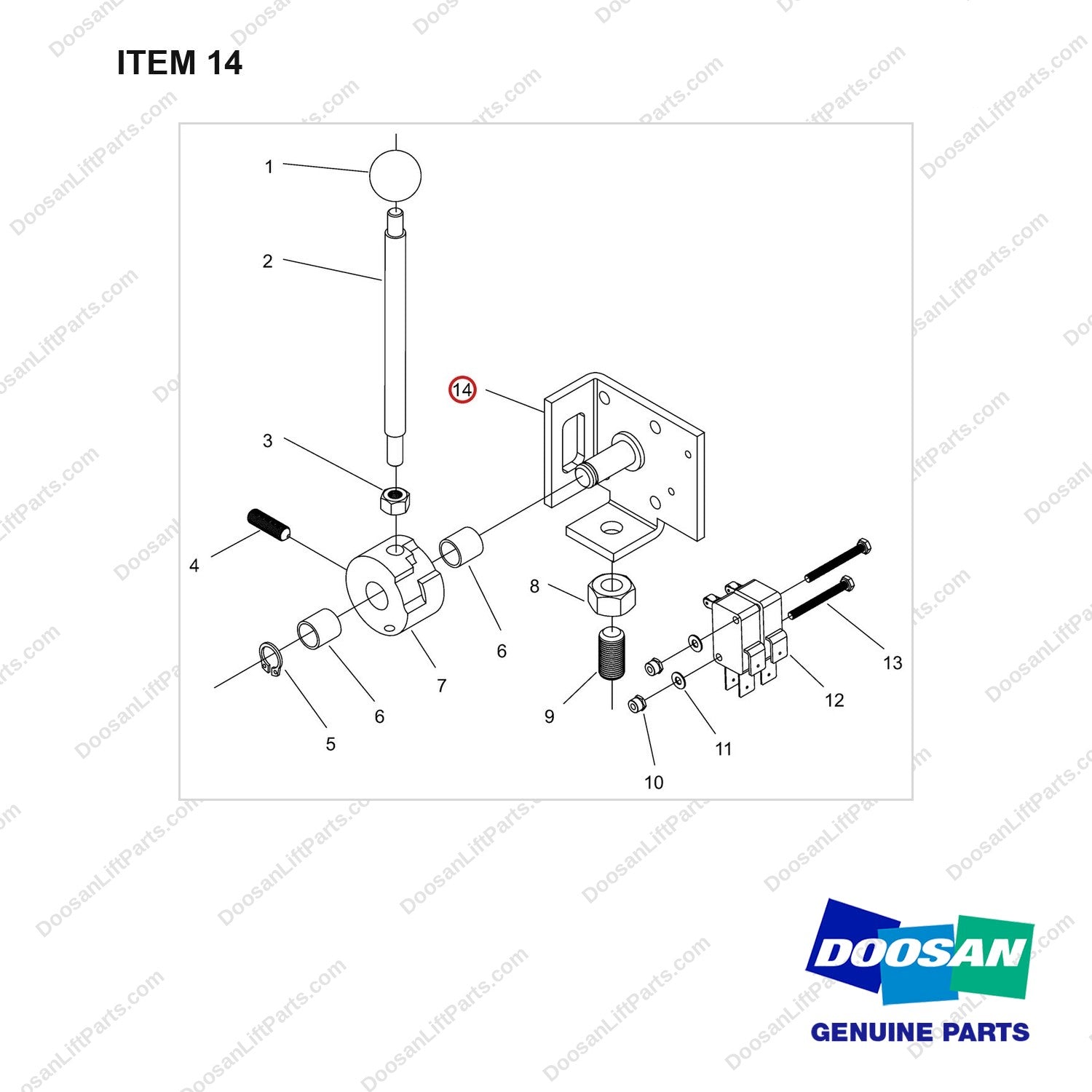 NR14-00712 Direction Switch Unit - full parts diagram, item 14 marked - genuine Doosan / Bobcat forklift part