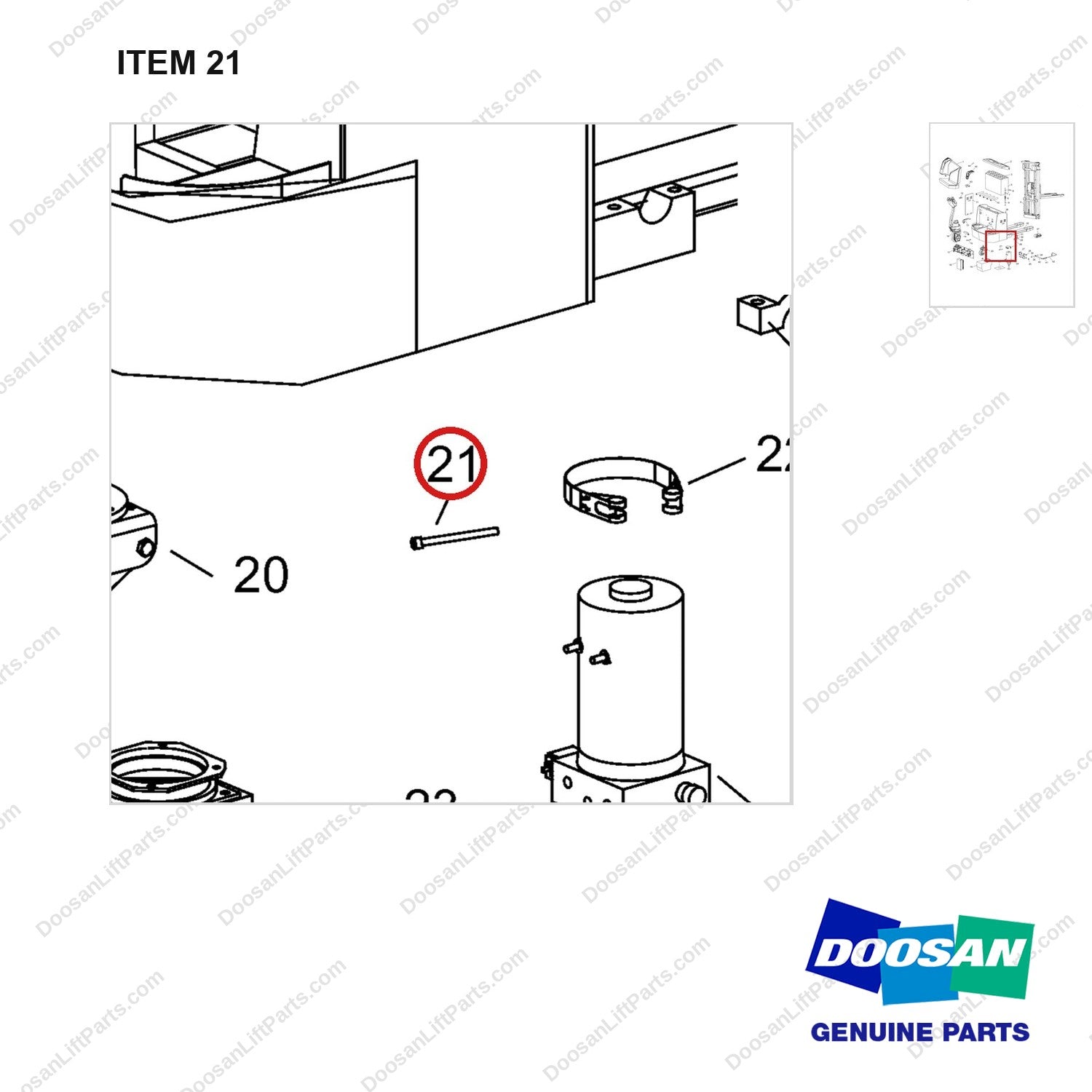 NR14-00734 Final Assembly - parts diagram, item 21 shown - genuine Doosan / Bobcat forklift part
