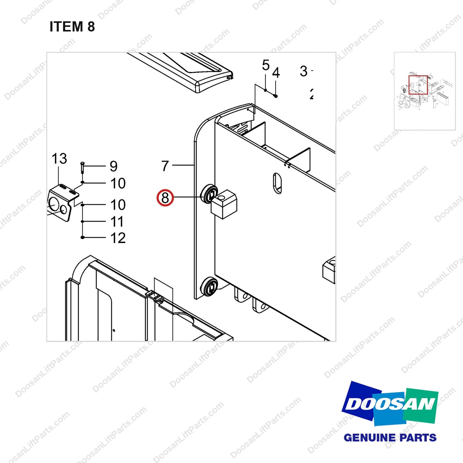 NR14-00856 General Assembly - parts diagram, item 8 shown - genuine Doosan / Bobcat forklift part