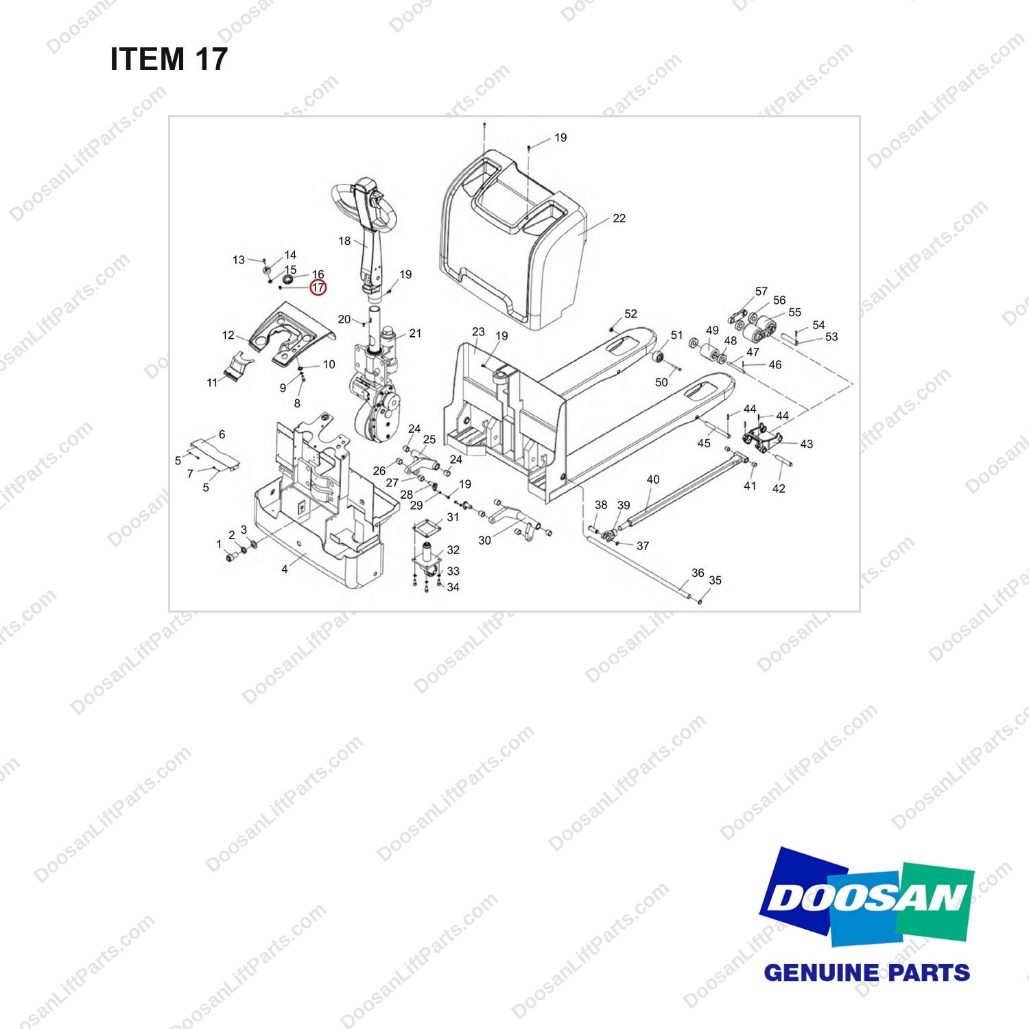 NR14-00884 General Assembly - full parts diagram, item 17 marked - genuine Doosan / Bobcat forklift part