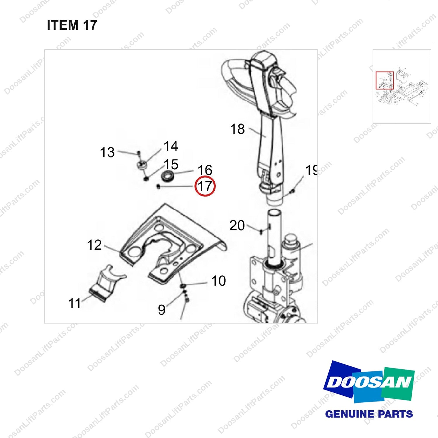 NR14-00884 General Assembly - parts diagram, item 17 shown - genuine Doosan / Bobcat forklift part