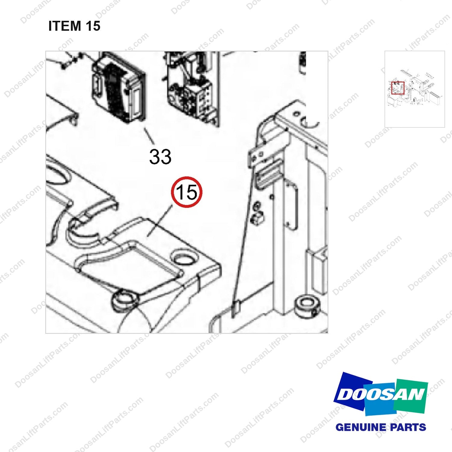 NR14-01031 General Assembly - parts diagram, item 15 shown - genuine Doosan / Bobcat forklift part