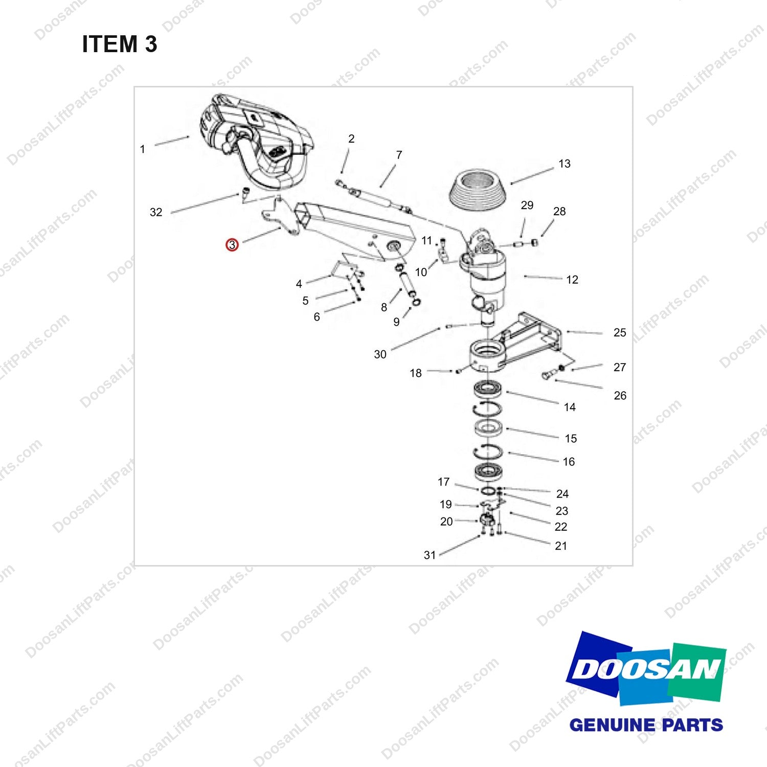 NR14-01040 Steering Gear Assembly(EPSpower Assisted Steering) - full parts diagram, item 3 marked - genuine Doosan / Bobcat forklift part