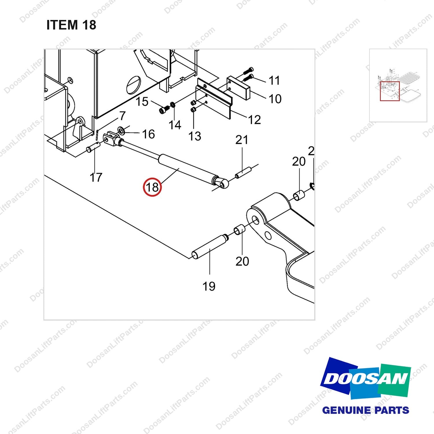 NR14-01076 Pedal Assembly - parts diagram, item 18 shown - genuine Doosan / Bobcat forklift part