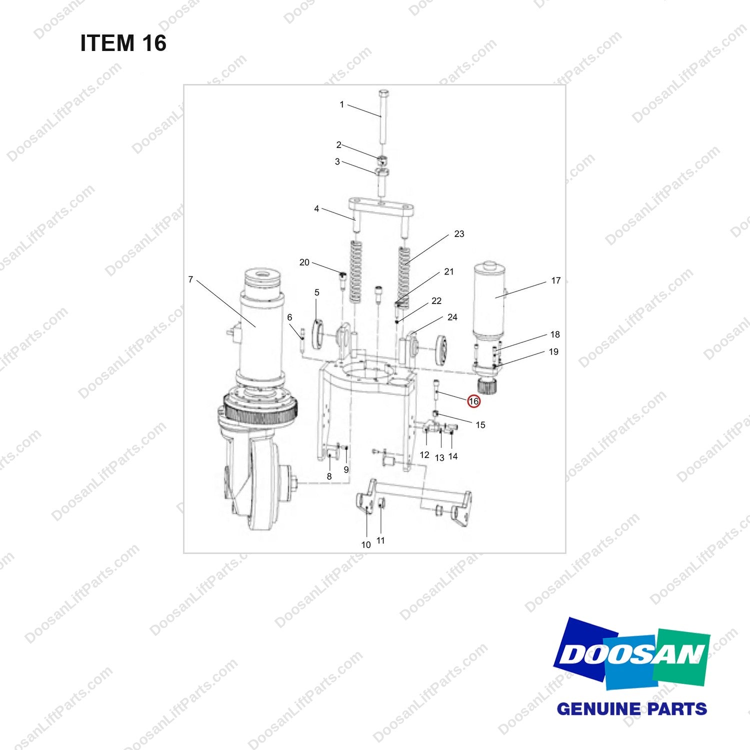 NR14-01095 Relocation Mechanism (EPS Power Assisted Steering) - full parts diagram, item 16 marked - genuine Doosan / Bobcat forklift part