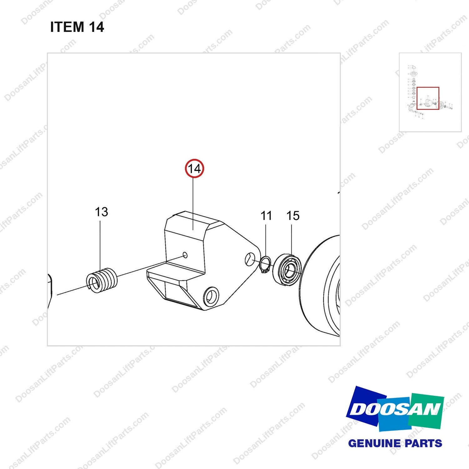 NR14-01216 Balance Wheel Assembly - parts diagram, item 14 shown - genuine Doosan / Bobcat forklift part